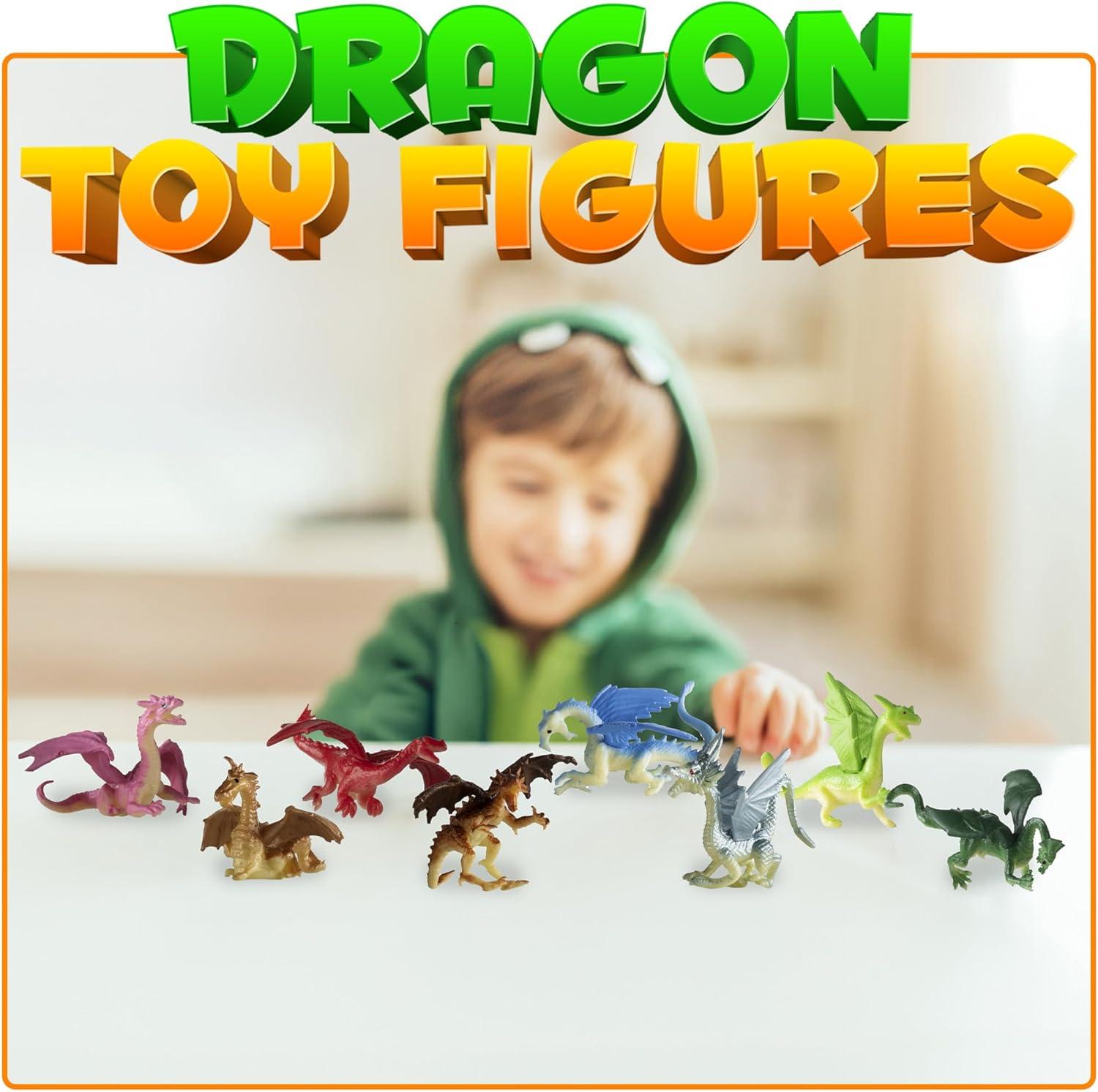 Mini Dragon Toy Figures - (Pack of 36) 2 Inch Plastic Rubbery Dragon Figurines in Assorted Colors and Styles - Kids Toys for Birthday Party Favors, Decorations, Cupcake Toppers and Piñatas