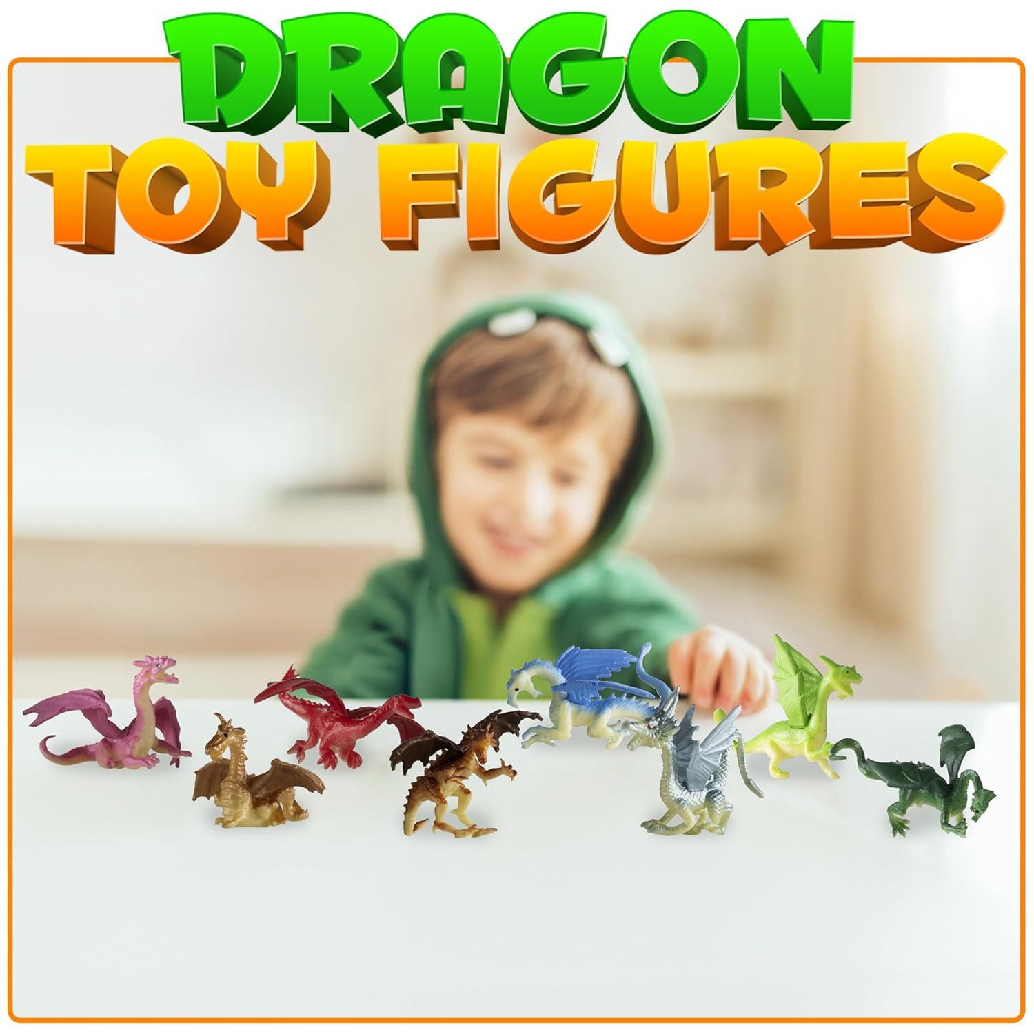 Mini Dragon Toy Figures - (Pack of 36) 2 Inch Plastic Rubbery Dragon Figurines in Assorted Colors and Styles - Kids Toys for Birthday Party Favors, Decorations, Cupcake Toppers and Piñatas