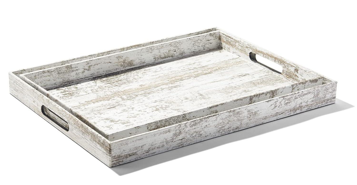 American Atelier, Birch Wood Finish, Polypropylene Rectangular Serving Tray with Handles, Set of 2