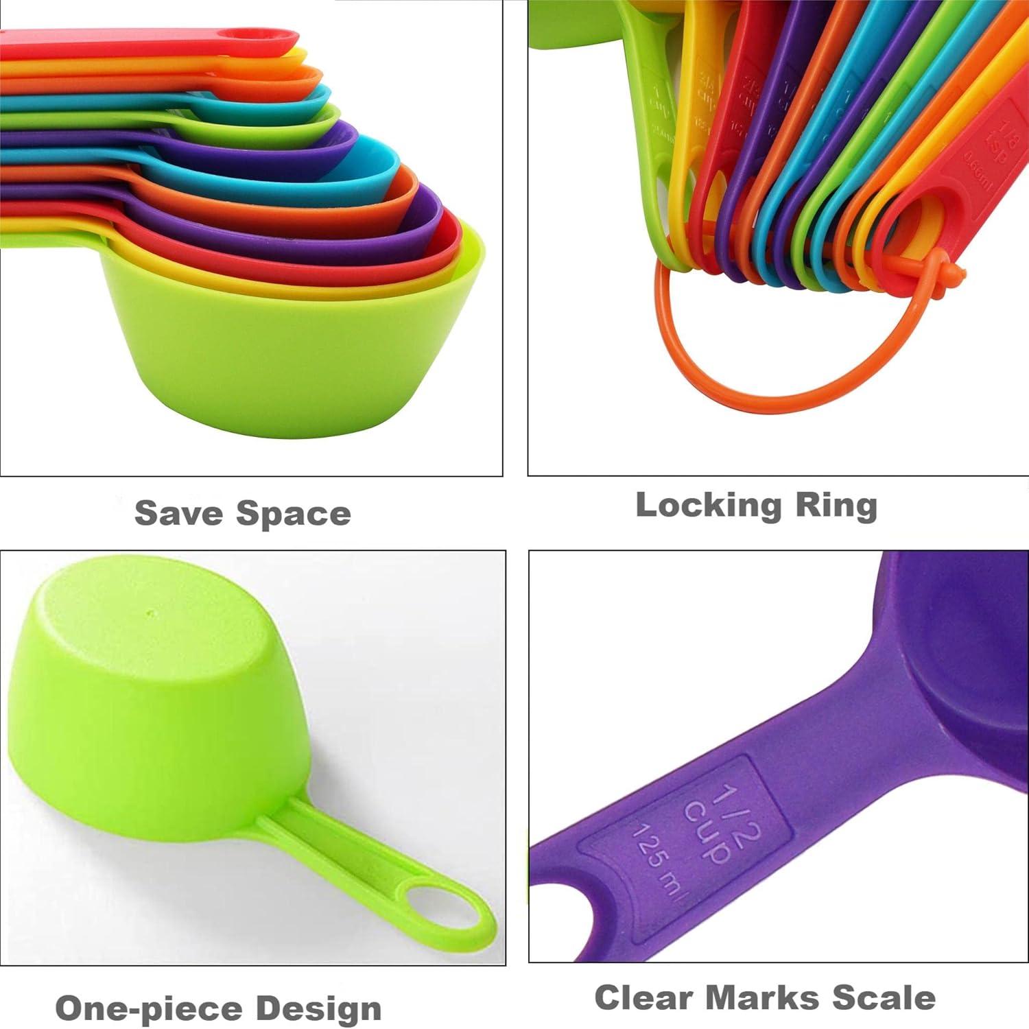 SPOORYYO 12-Piece Colorful Stackable Measuring Cup and Spoon Set for Precise Baking and Cooking