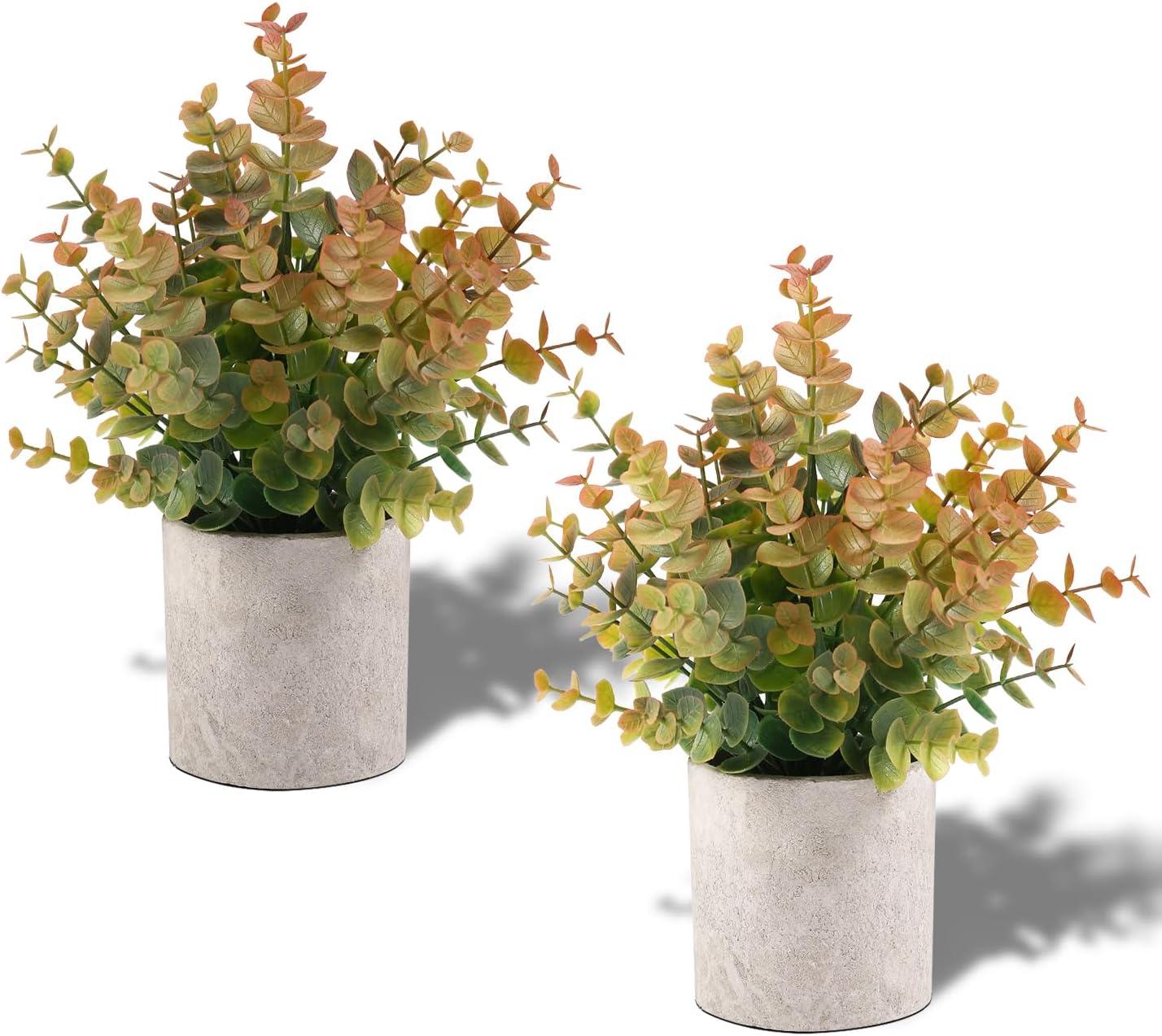 2 Pack Small Fake Plants Eucalyptus Potted Artificial Plants for Shelf Desk Home Bathroom Farmhouse Room Coffee Table Decor