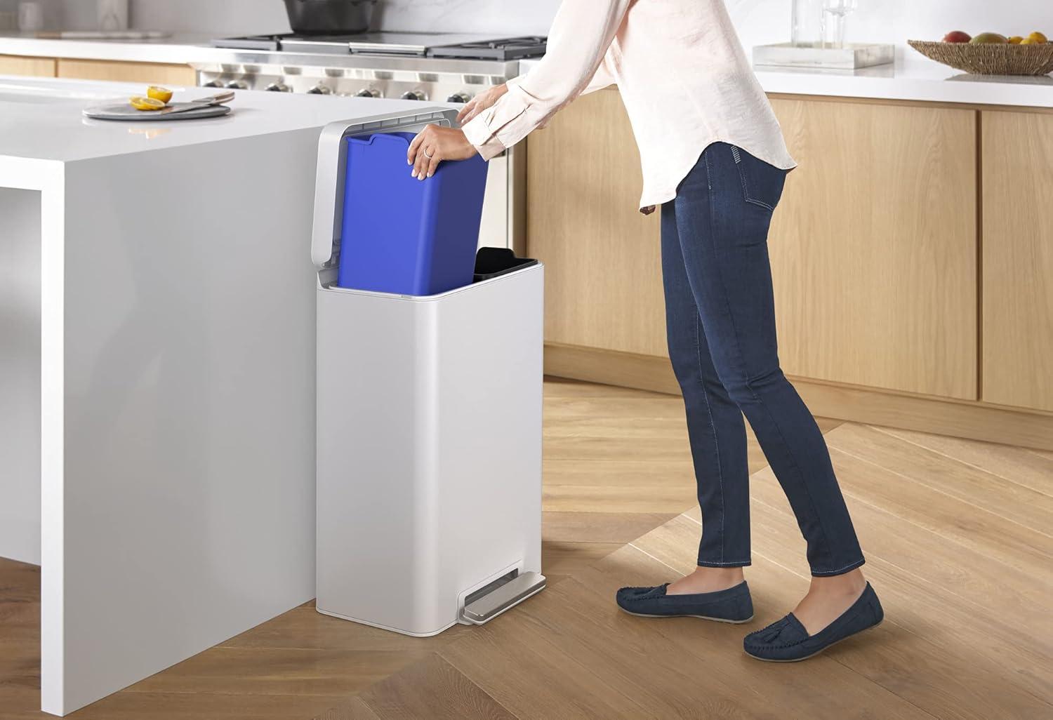Reset 11 Gallon Dual Compartment Kitchen Trash Can, Stainless Steel Step Trash Can