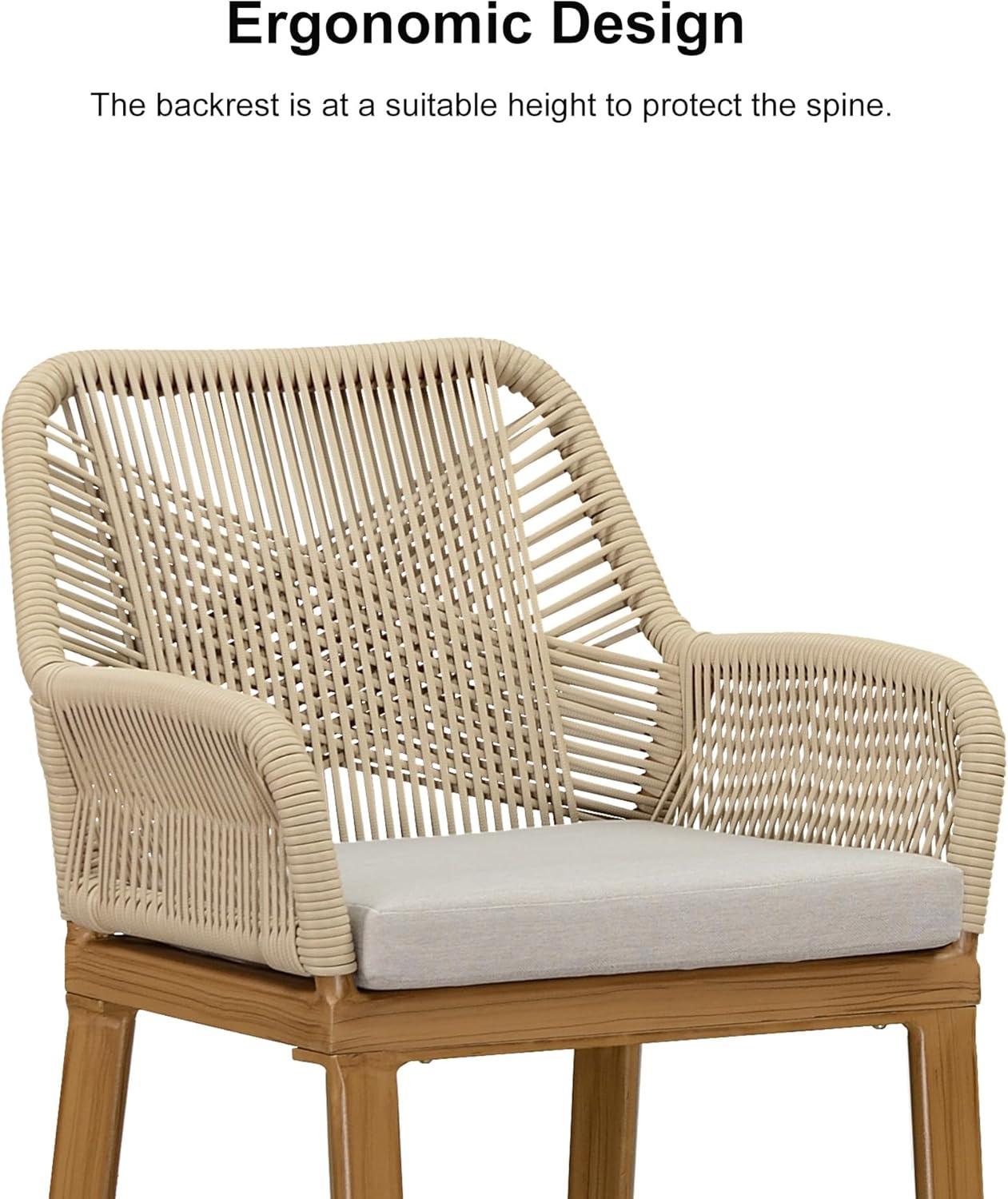 PURPLE LEAF Outdoor 24" Counter Height Bar Stools Chair Set of 2, All Weather Rattan and Aluminum Patio Bar Stool with Cushion for Indoor and Outdoor, Kitchen Island, Teak