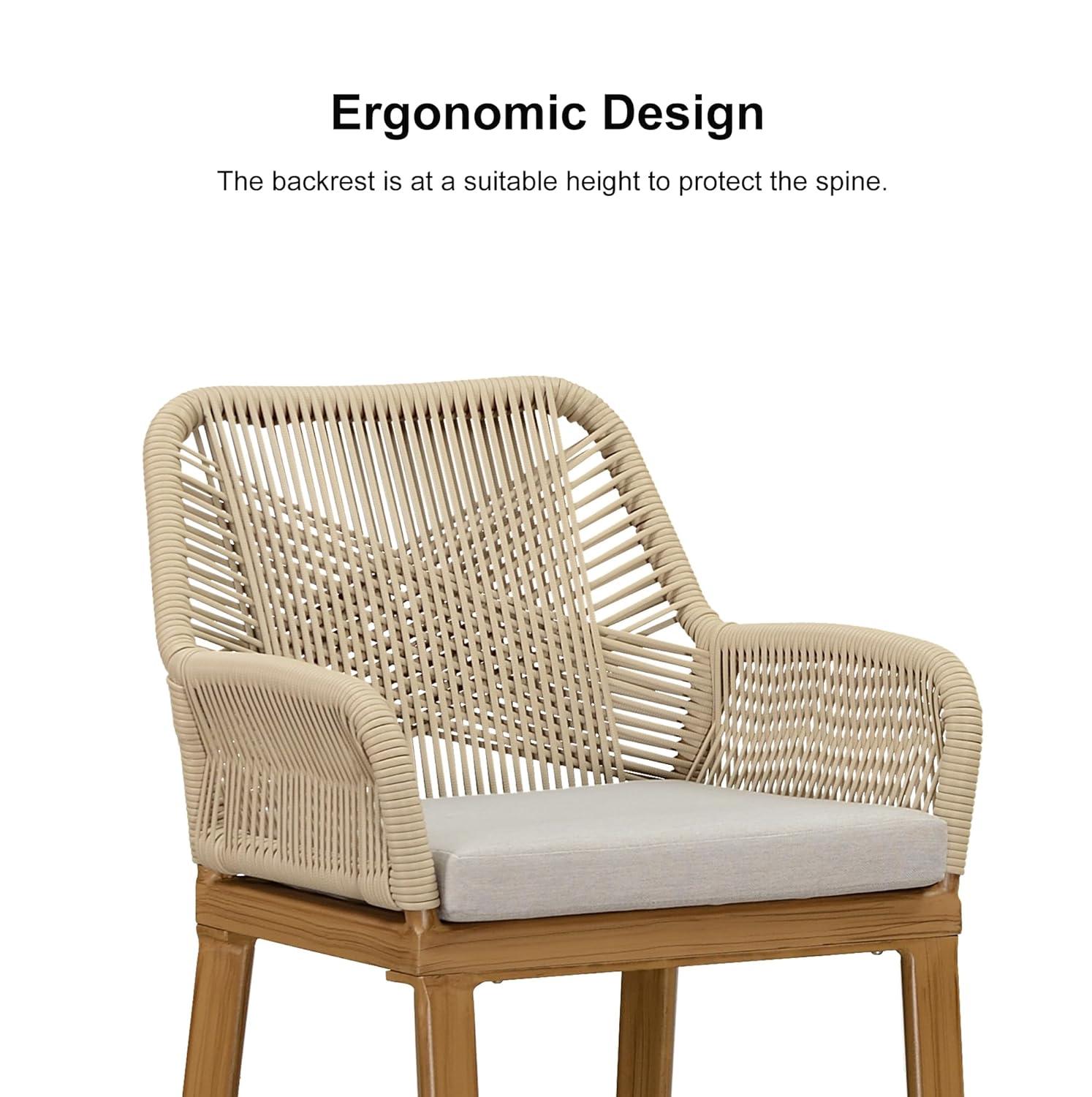 PURPLE LEAF Outdoor 24" Counter Height Bar Stools Chair Set of 2, All Weather Rattan and Aluminum Patio Bar Stool with Cushion for Indoor and Outdoor, Kitchen Island, Teak