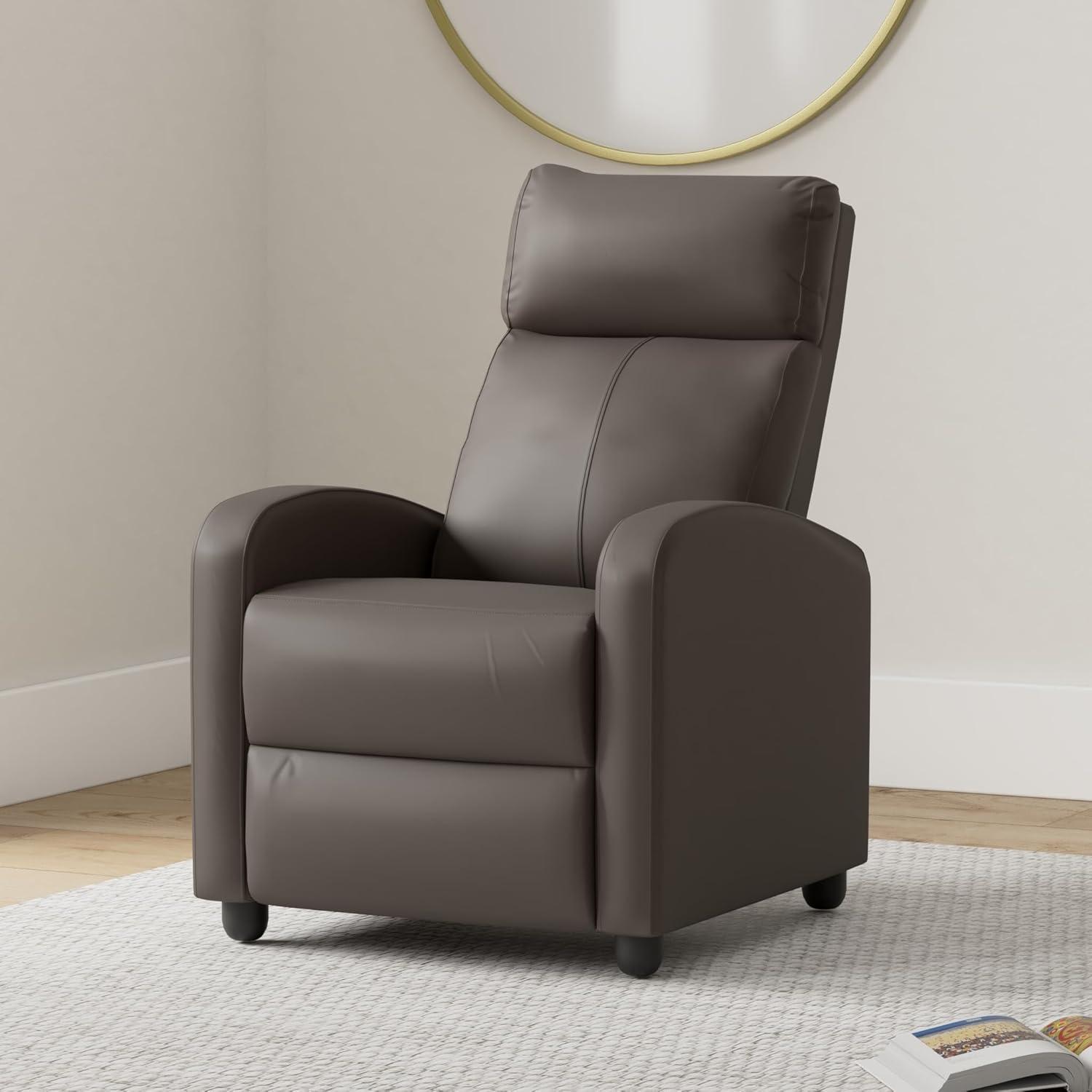 FDW Recliner Chair for Living Room Massage Recliner Sofa Reading Chair Winback Single Sofa Home Theater Seating Modern Reclining Chair, Brown