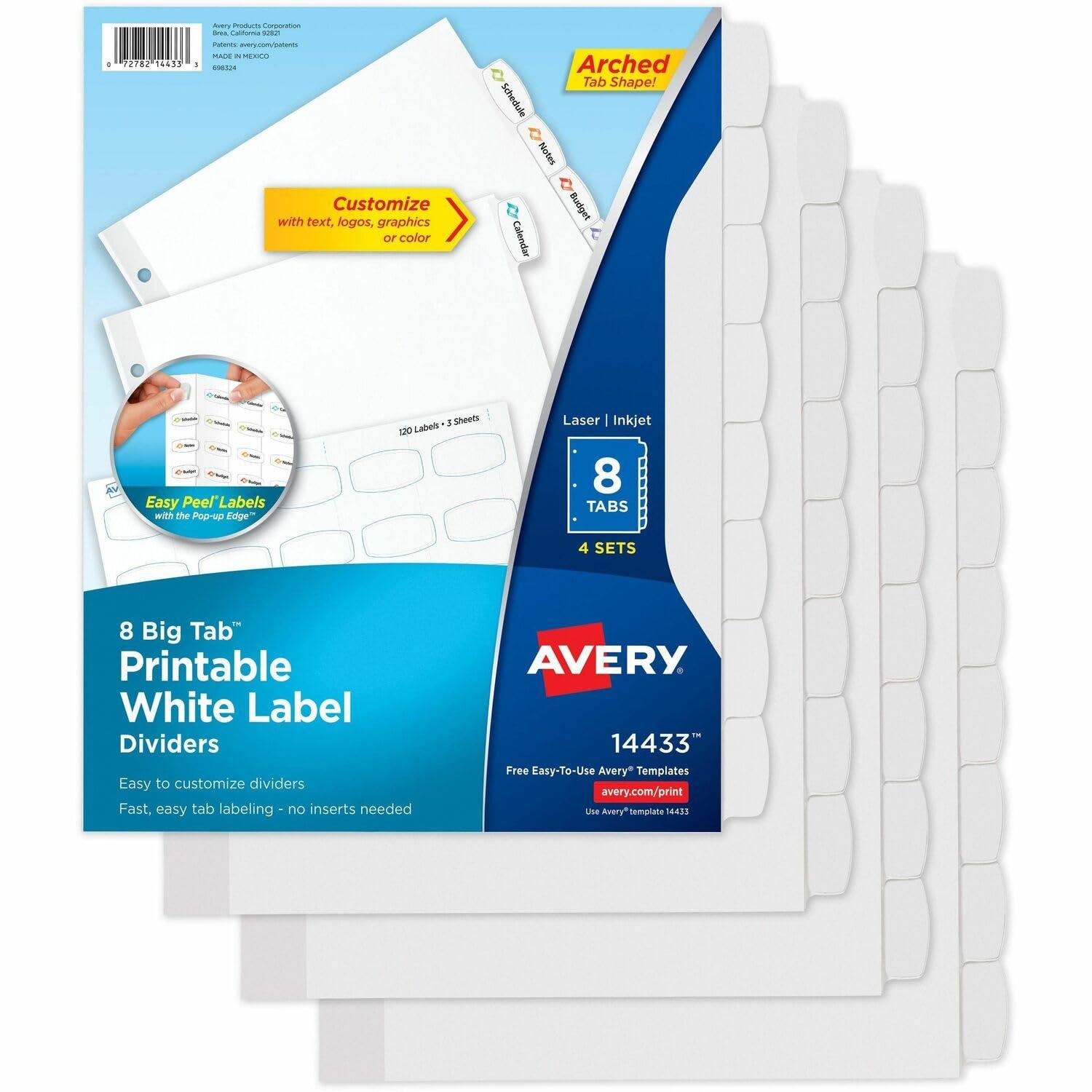 Avery Big Tab Printable Label Dividers, Easy Peel Labels, 8 Tabs
