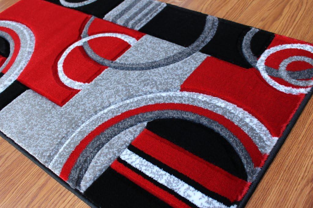 Masada Rugs Sophia Collection Hand Carved Round Area Rug Modern Contemporary Red Grey Black (8 Feet X 8 Feet) Round