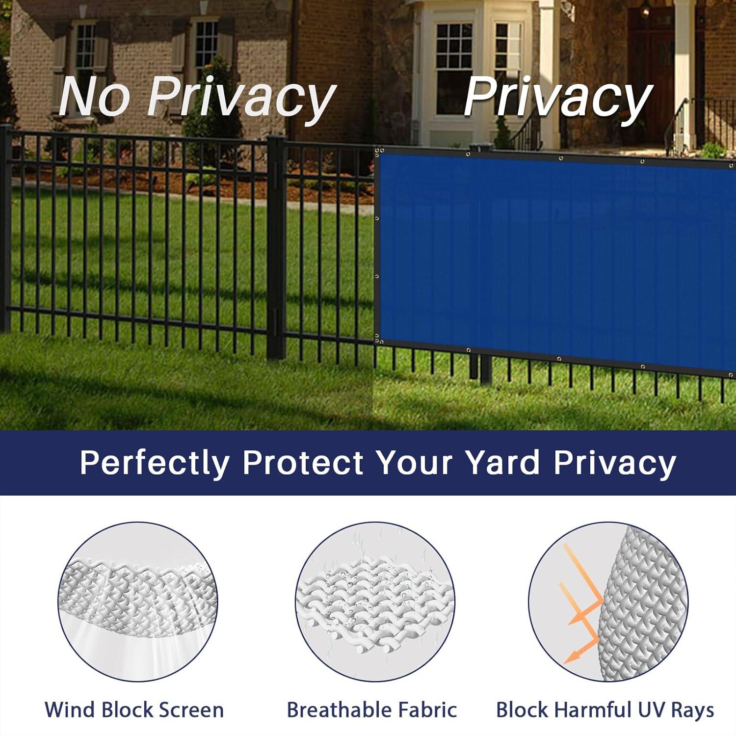 Privacy Fence Screen 5' x 12' Heavy Duty Windscreen Fencing Mesh Fabric Shade Net Cover for Outdoor Wall Garden Yard Pool Deck, Blue