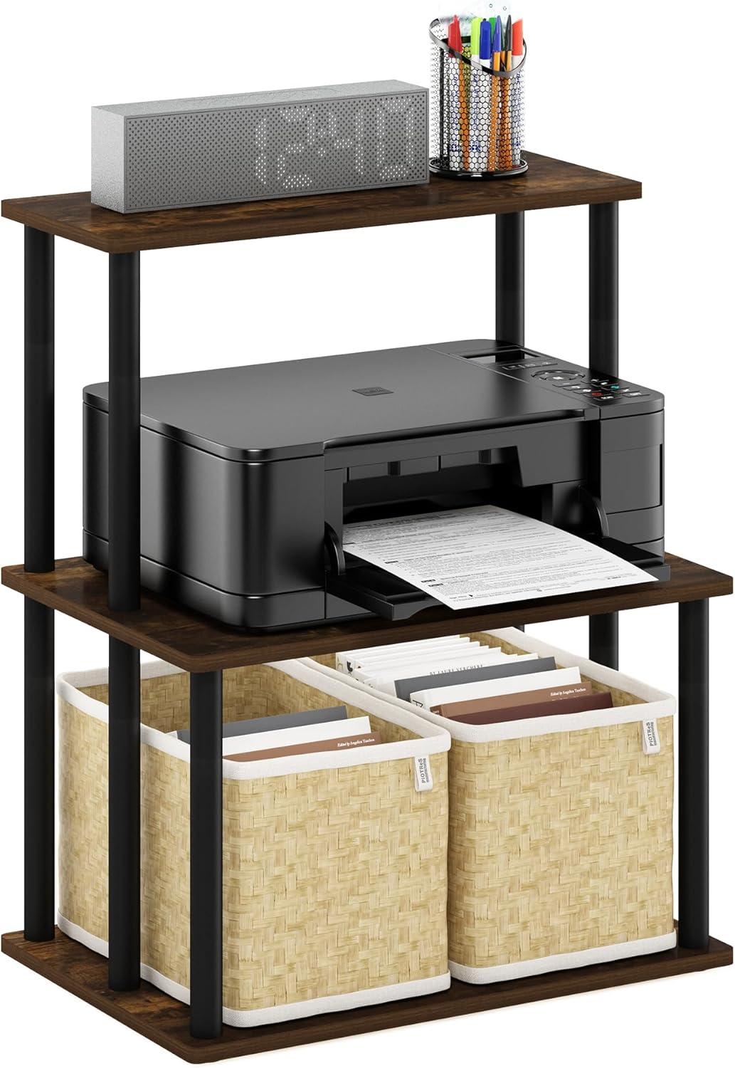 Furinno Turn-N-Tube 3-Tier Toolless Multipurpose Printer Stand Display Storage Shelf, Amber Pine/Black