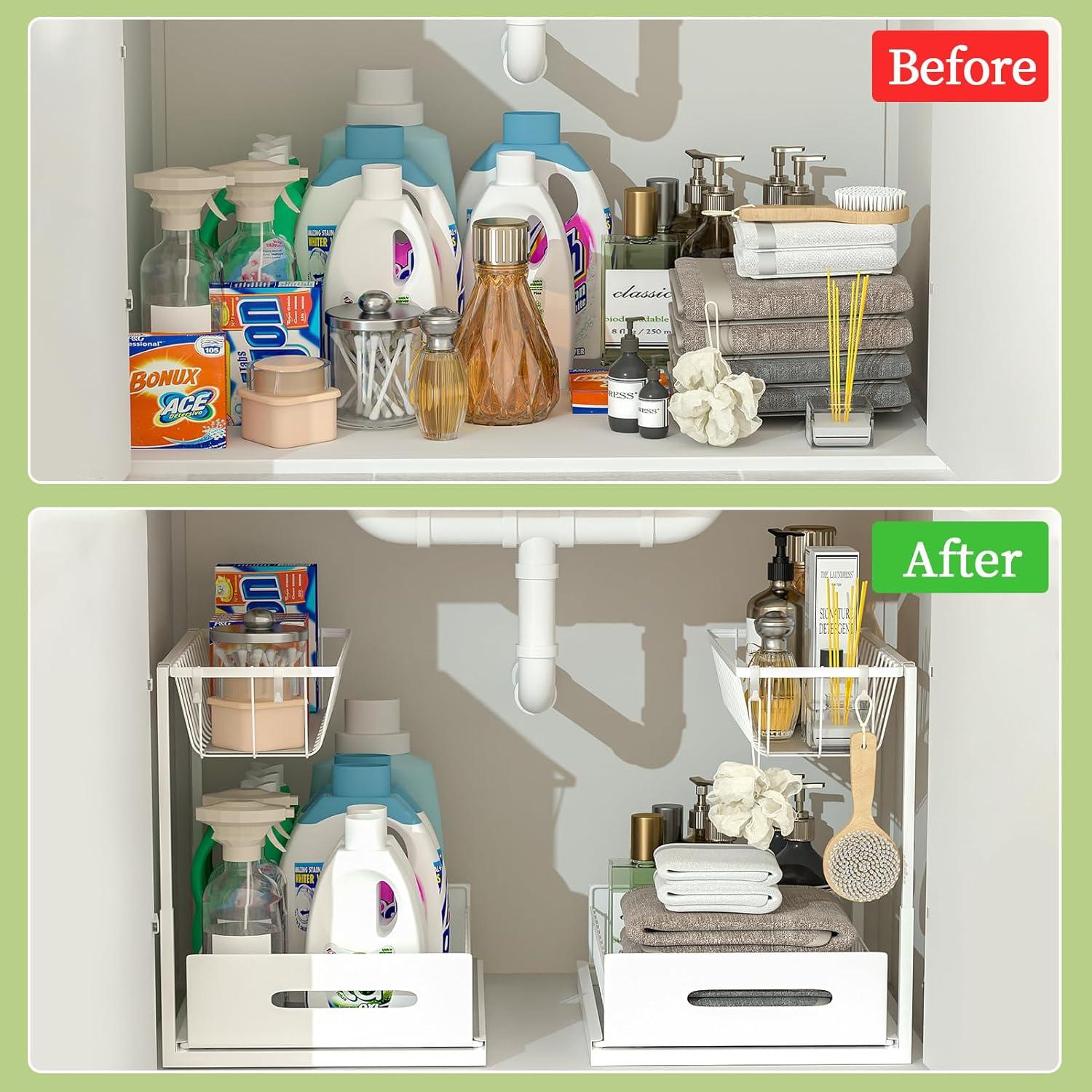 Rebrilliant Under Sink Organizer, 2 Tier Under Sink Organizers And Storage, Metal Slide Out Pull Out Cabinet Organizer ,2 Pack Sliding Drawer Organizer For Kitchen Bathroom Pantry