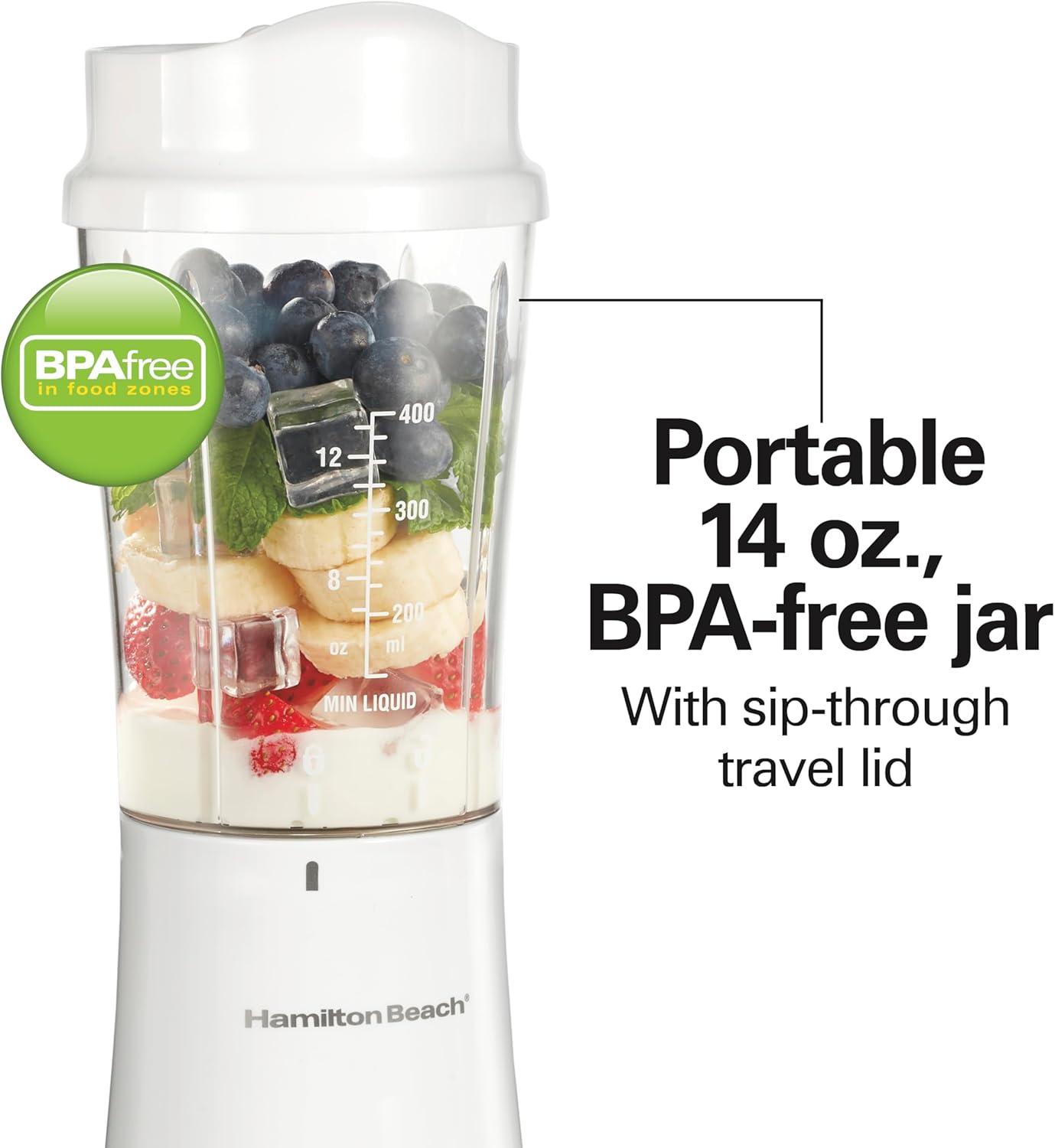 Hamilton Beach Personal Blender with Travel Lid, 14 oz. jar, white, 51101G