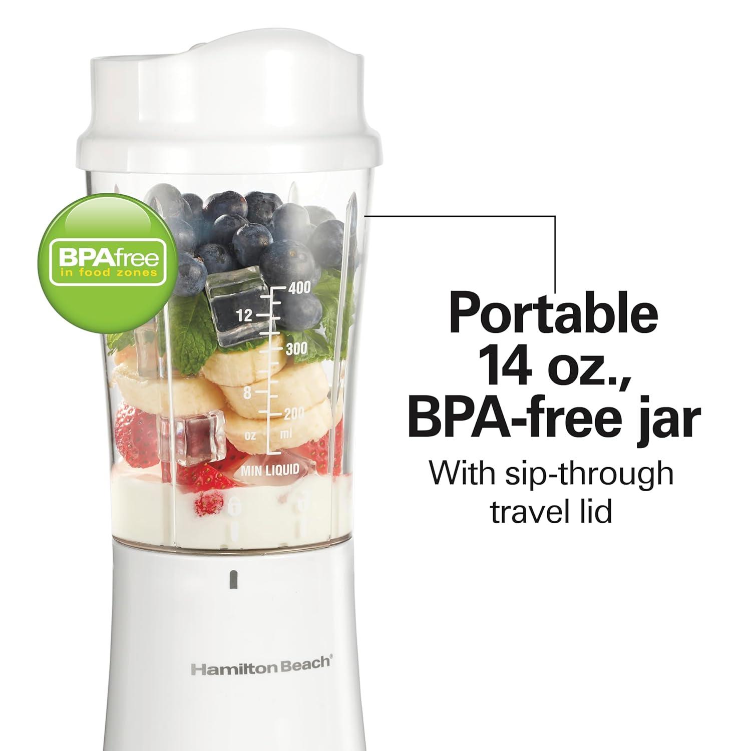 Hamilton Beach Personal Blender with Travel Lid, 14 oz. jar, white, 51101G