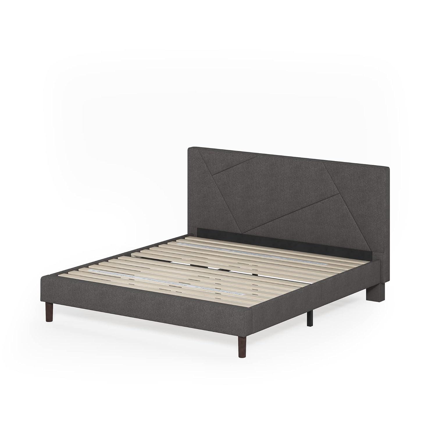 King Judy Upholstered Platform Bed Frame Gray - Zinus: Modern Style, No Box Spring Needed, 5-Year Warranty