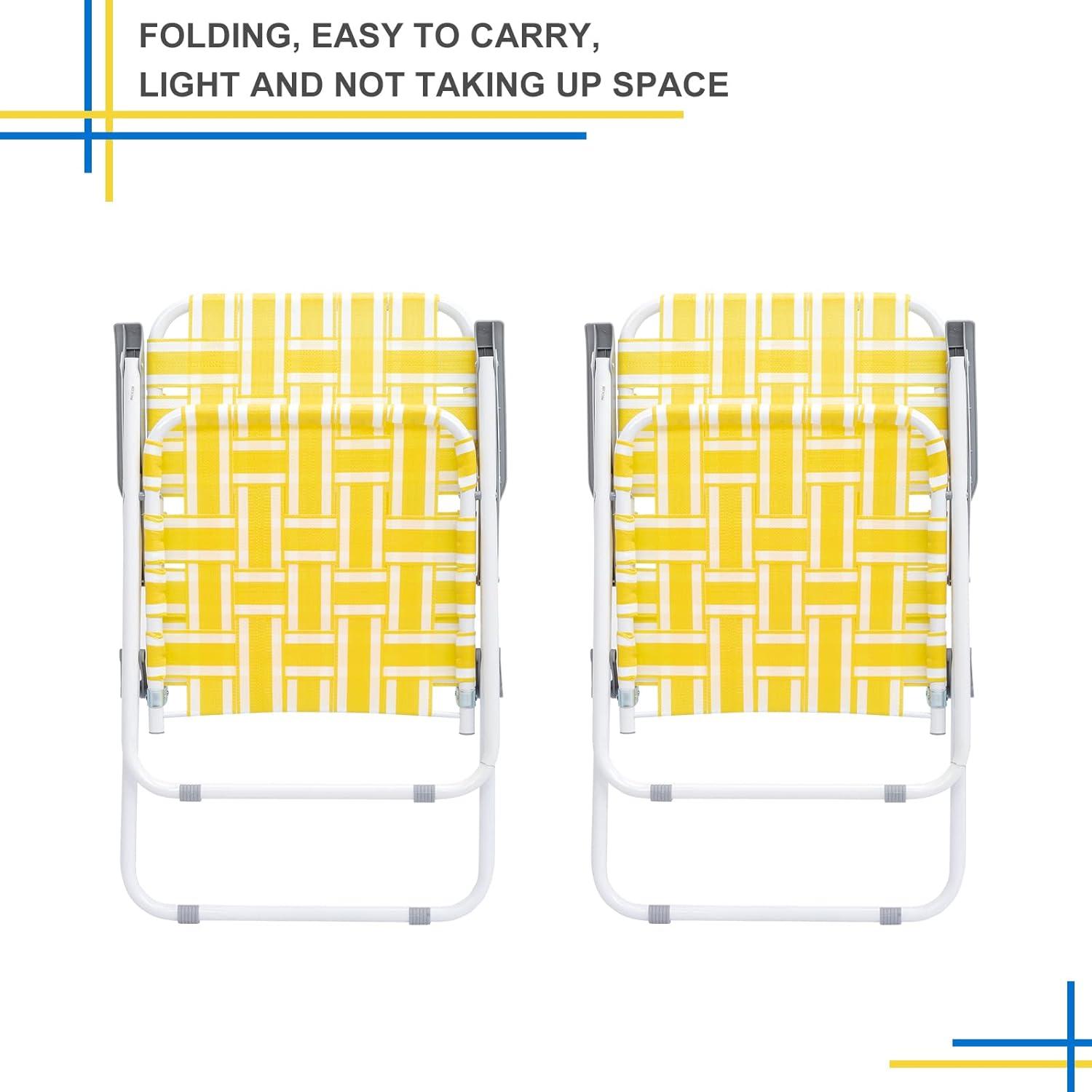 QueelQuest Patio Lawn Webbed Folding Chairs Set of 2, Outdoor Beach Portable Camping Chair for Yard, Garden Dining,Yellow