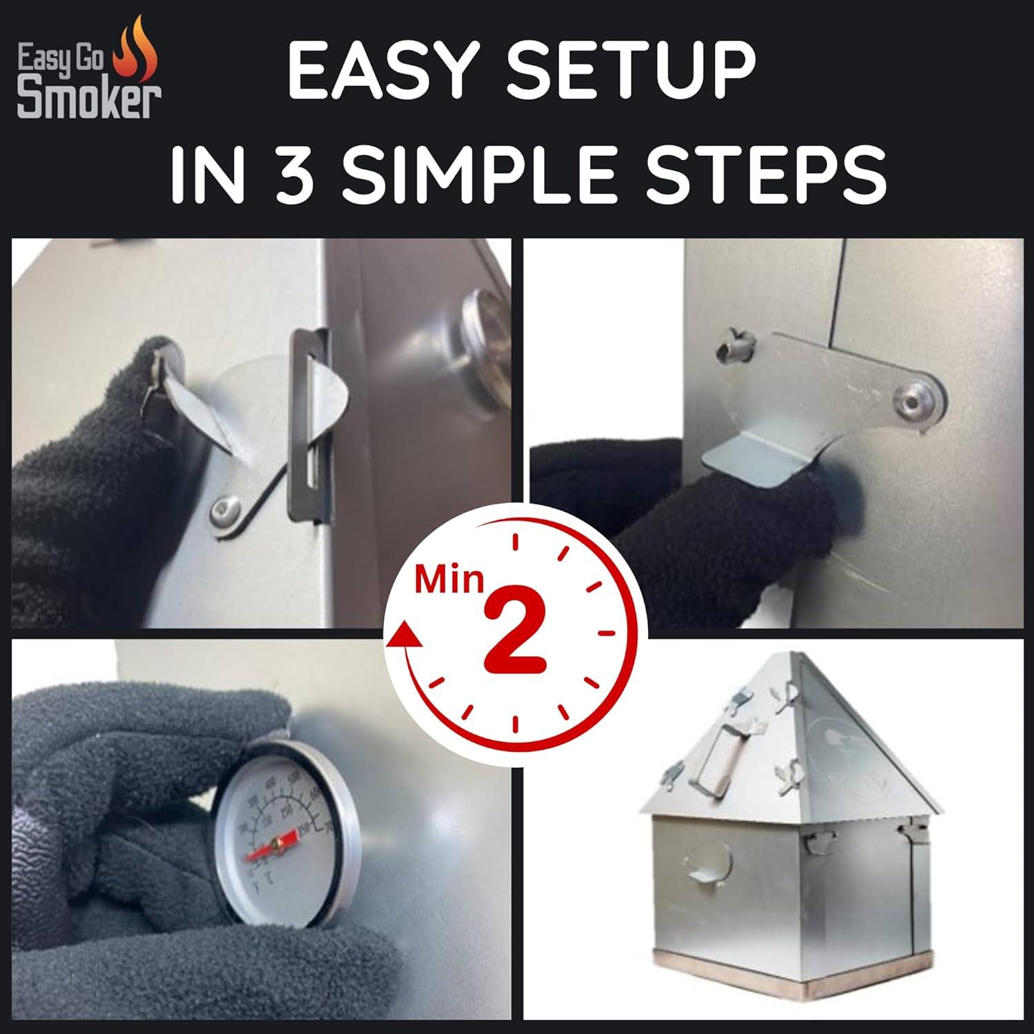 Foldable & Portable Vertical Pellet Smoker - 19.7” Meat Smoker for BBQ Grill, Outdoor Cooking, Camping & RV - Easy to Clean - Includes Carrier Bag, Spoon & Built-in Thermometer – EasyGoSmoker