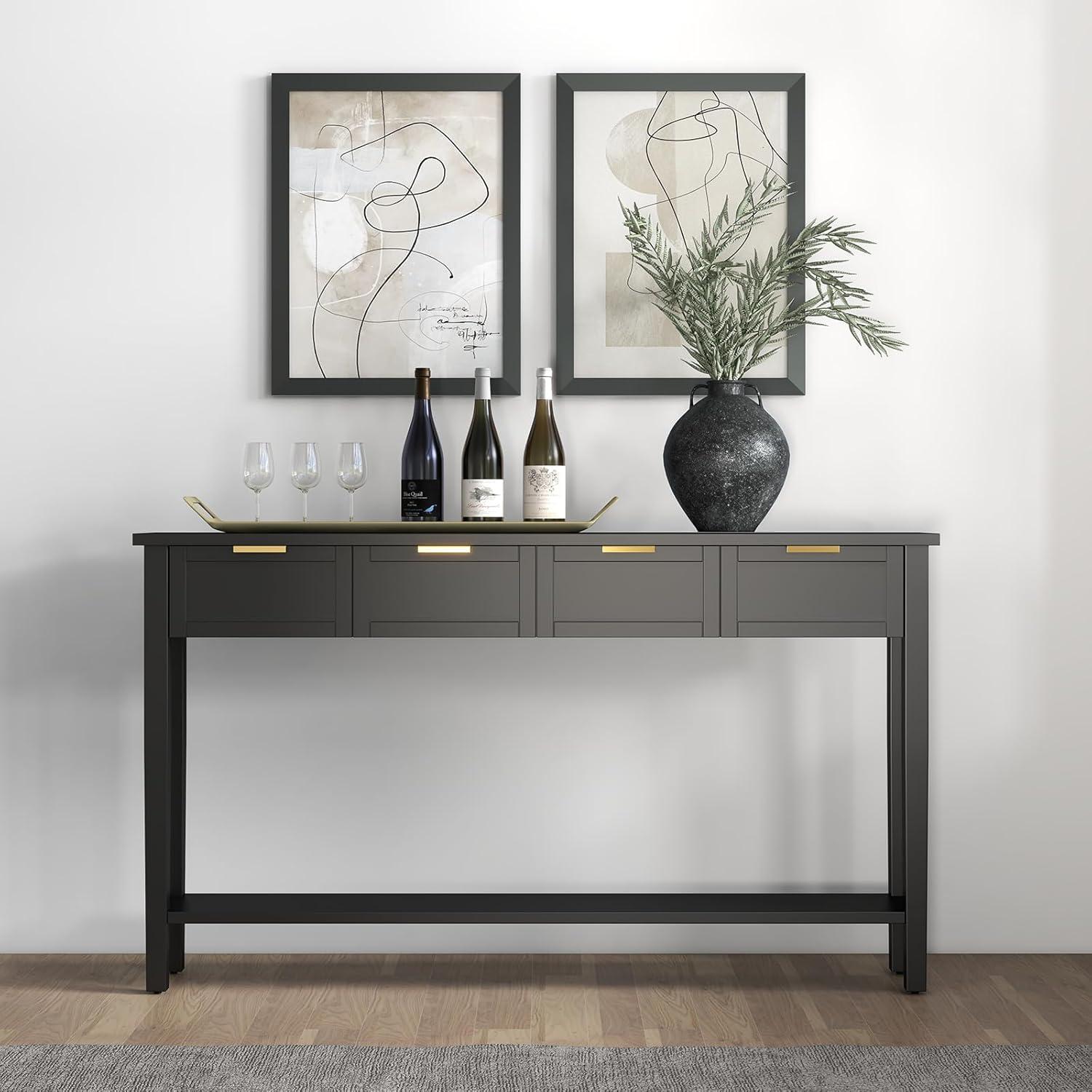 Kinfant Morden Console Table with Drawers, Narrow Sofa Table with Storage Shelf for Living Room, Entryway, Hallway, Black