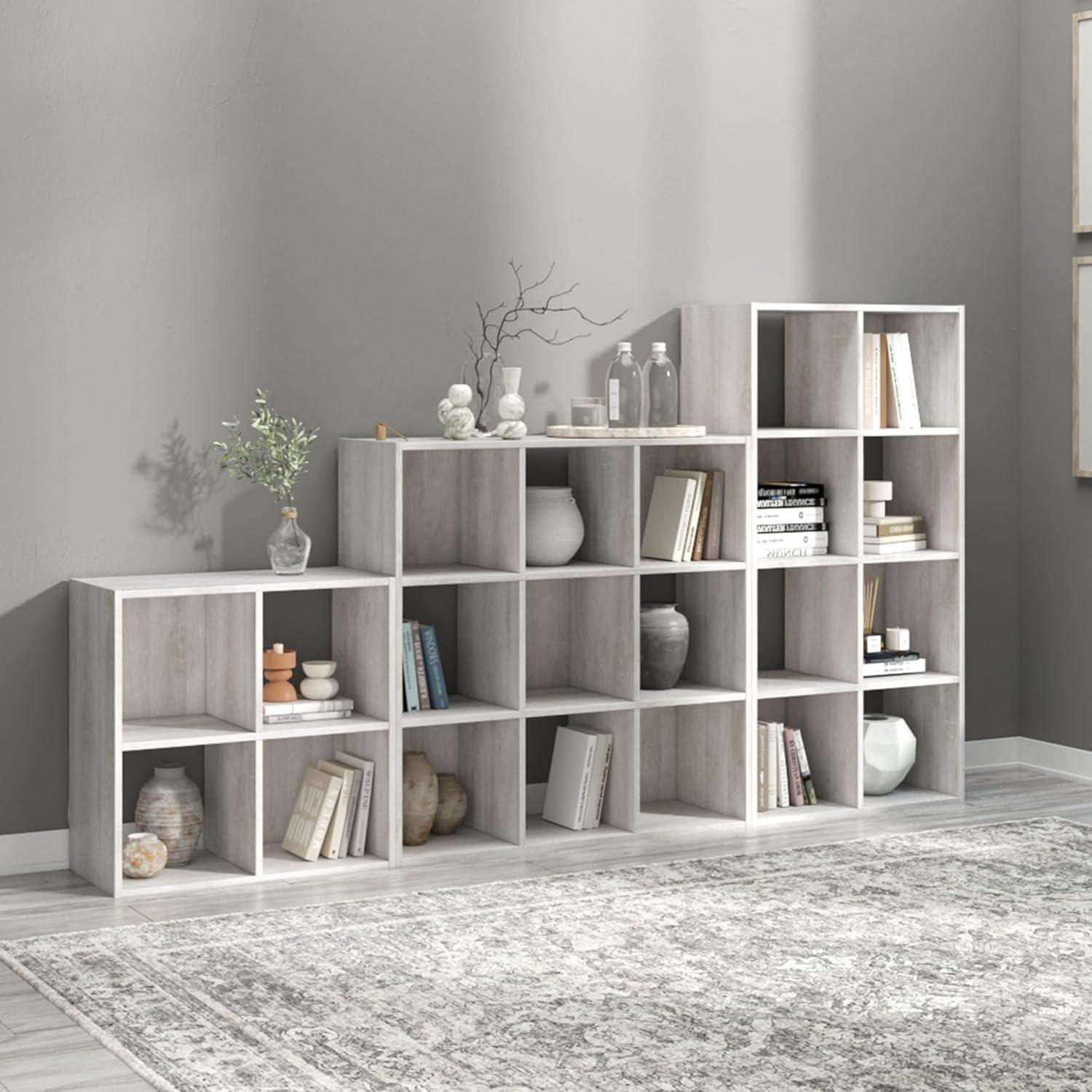 Signature Design by Ashley 23.82" Paxberry 4 Cube Organizer Whitewash: Modern Laminated Bookshelf, Storage Display