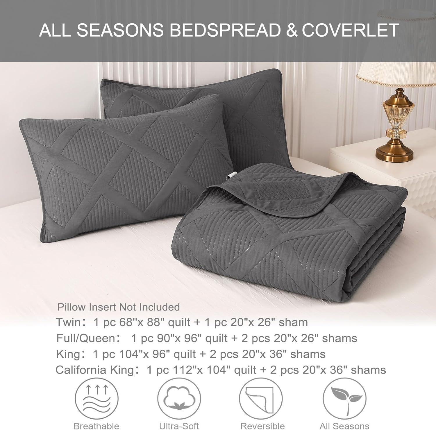 Exclusivo Mezcla Ultrasonic Twin Quilt Set, 2-Piece Lightweight Bedspreads Modern Striped Coverlet, Grey