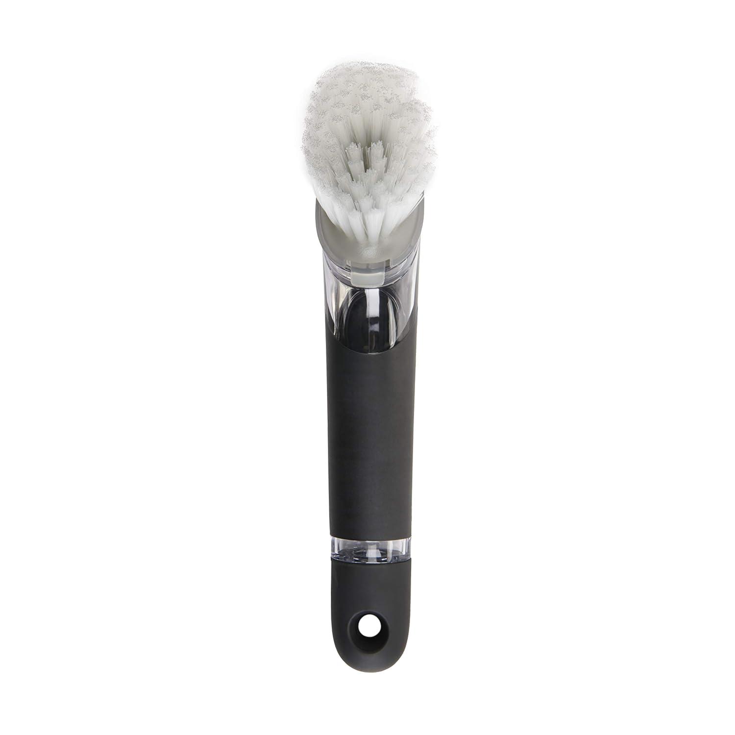 Stainless Steel and Black Soap Dispensing Dish Brush
