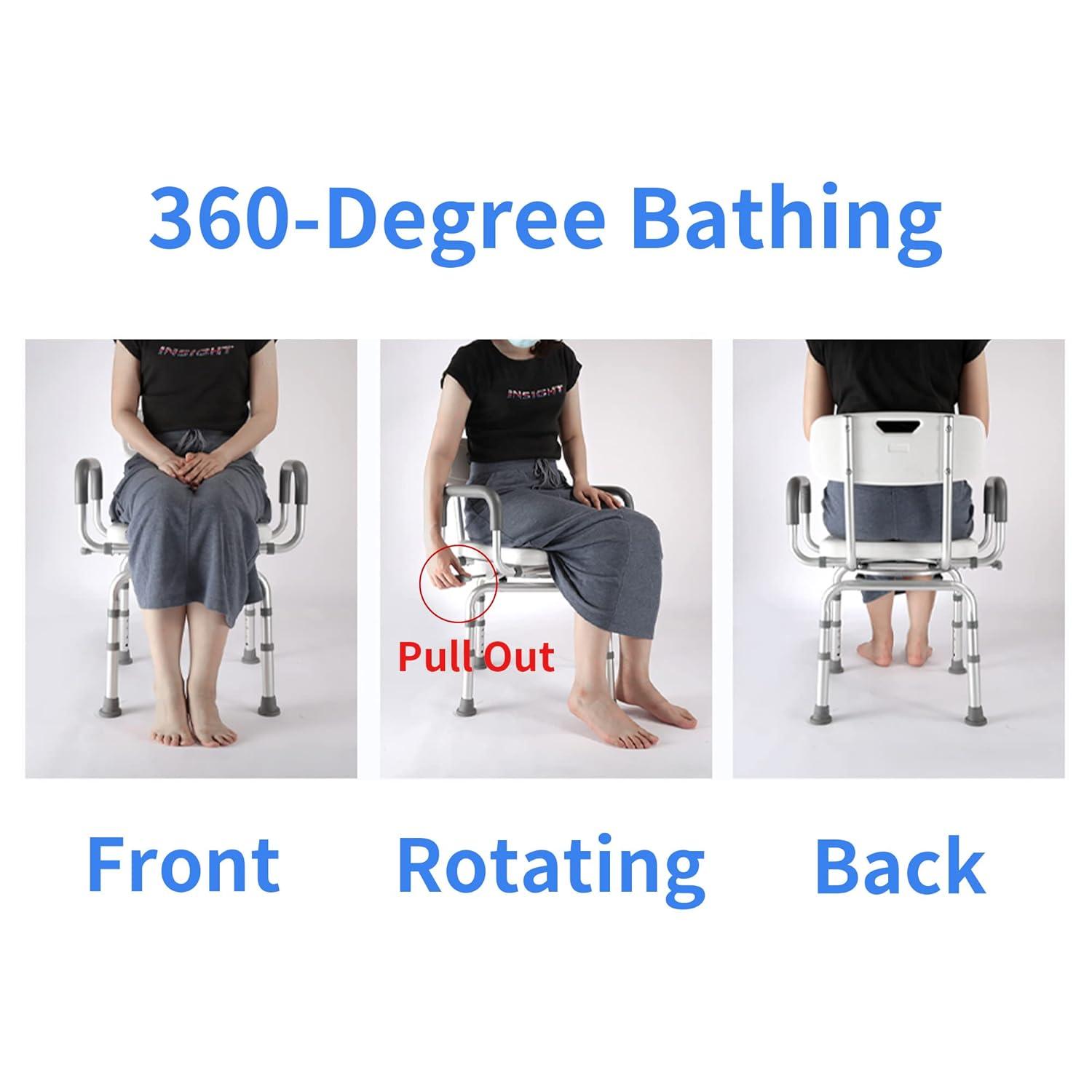 Swivel Shower Chair - Rotating, Pivoting, Height Adjustable Bath Chair for Seniors with Shower Head Holder