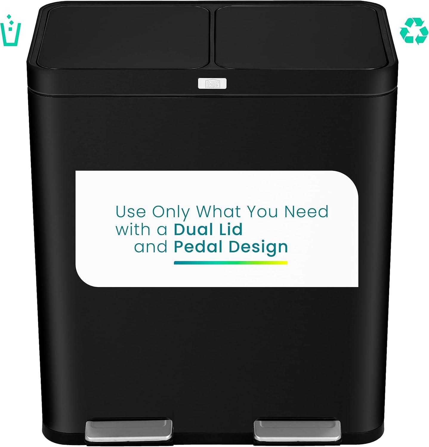 Home Zone Living 15.8 Gallon Stainless Steel Dual Kitchen Trash Can with CleanAura