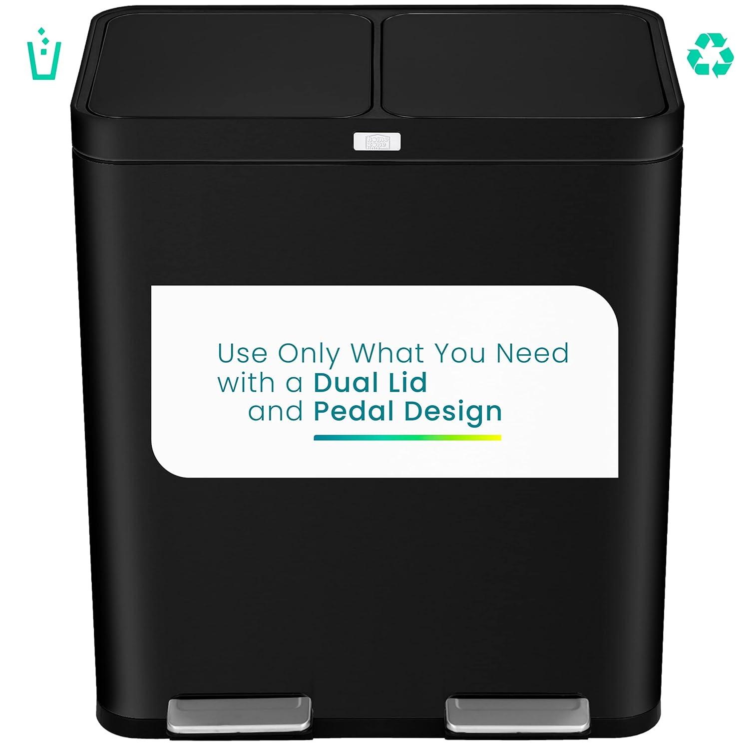 Home Zone Living Home Zone Living 16 Gallon Stainless Steel Dual Trash and Recycling Can with CleanAura Odor Control and Soft-Close Lids
