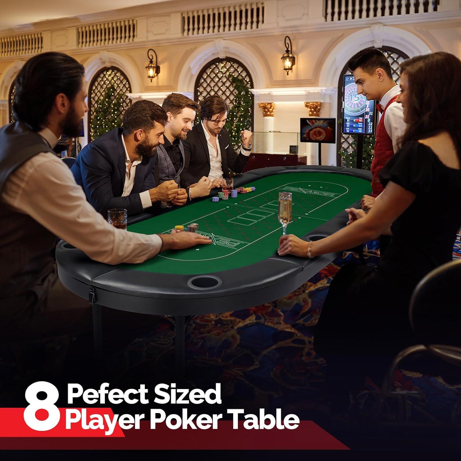 PEXMOR Foldable 8-Player Game & Card Table with Stainless Steel Cup Holders, Padded Rails, Green