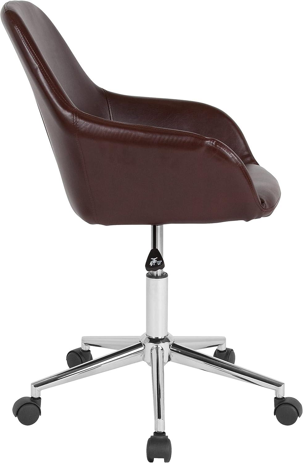 Cortana Mid-Back Brown LeatherSoft Swivel Task Chair with Chrome Base