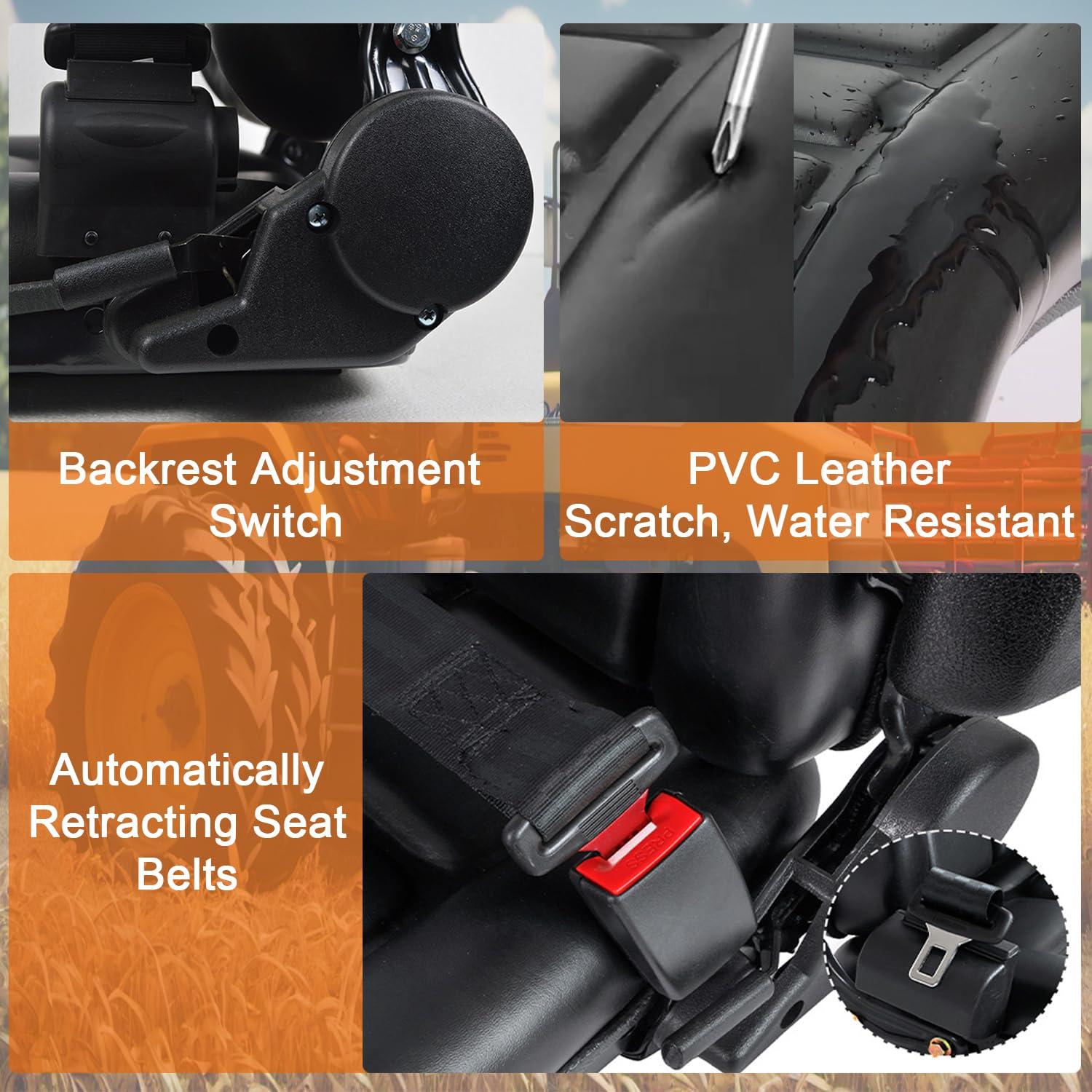 Black Adjustable PVC Forklift and Tractor Seat with Armrests