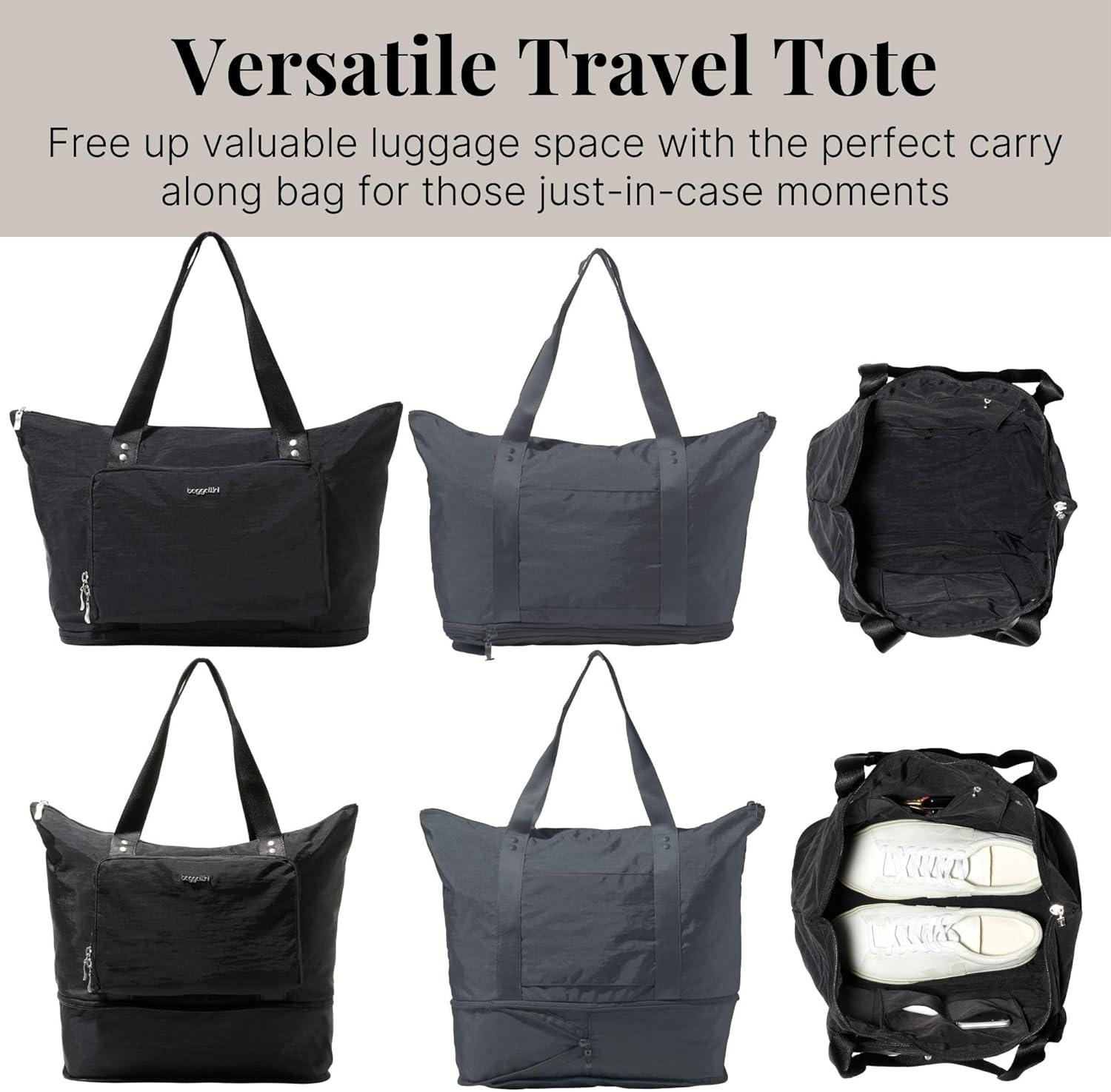 baggallini Carryall Expandable Packable Tote Bag - Black