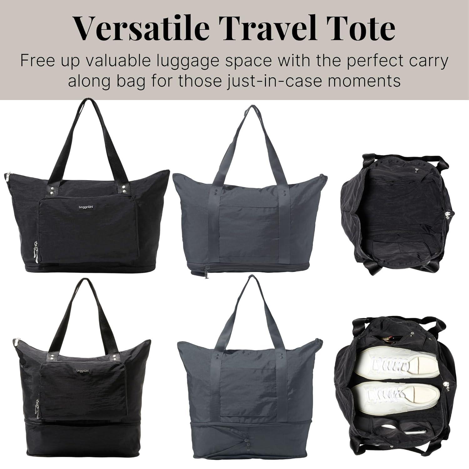 baggallini Carryall Expandable Packable Tote Bag - Black