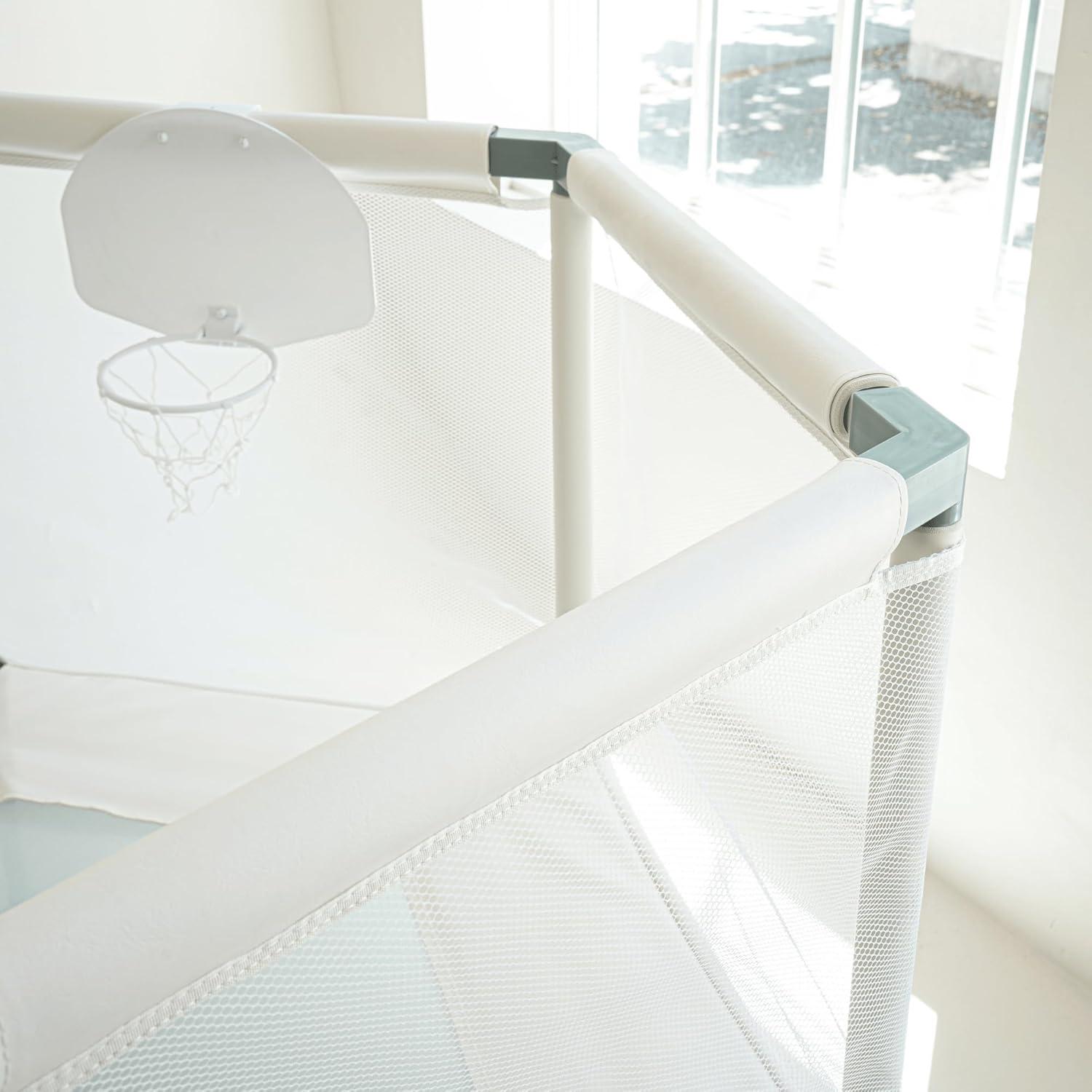 Square House Kids Trampoline, Aesthetic Indoor and Outdoor Toddler Trampoline with Safety Net, Basketball Hoop, 220lb Capacity, Ultra Safe No-Gap Design, Gifts for Boys & Girls (Arctic Blue, 4 FT)