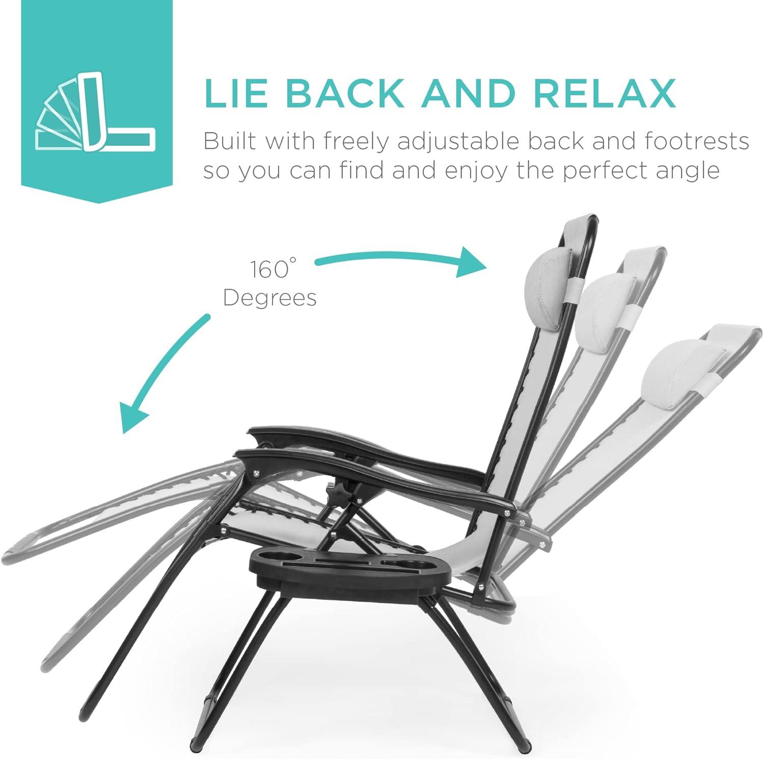 Best Choice Products Set of 2 Zero Gravity Lounge Chair Recliners for Patio, Pool w/ Cup Holder Tray - Ice Gray