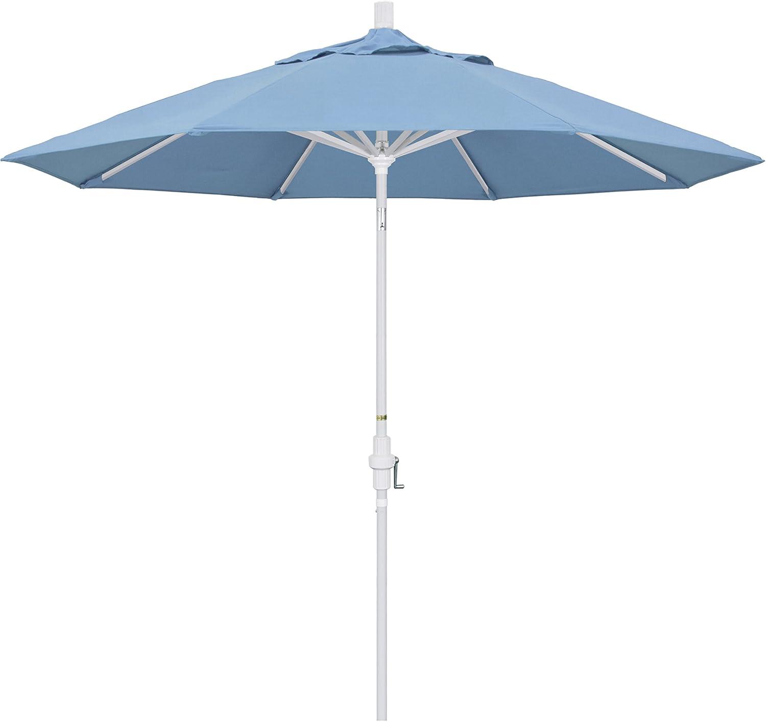California Umbrella 9' Round Aluminum Patio Umbrella, Crank Lift, Collar Tilt, White Pole, Natural