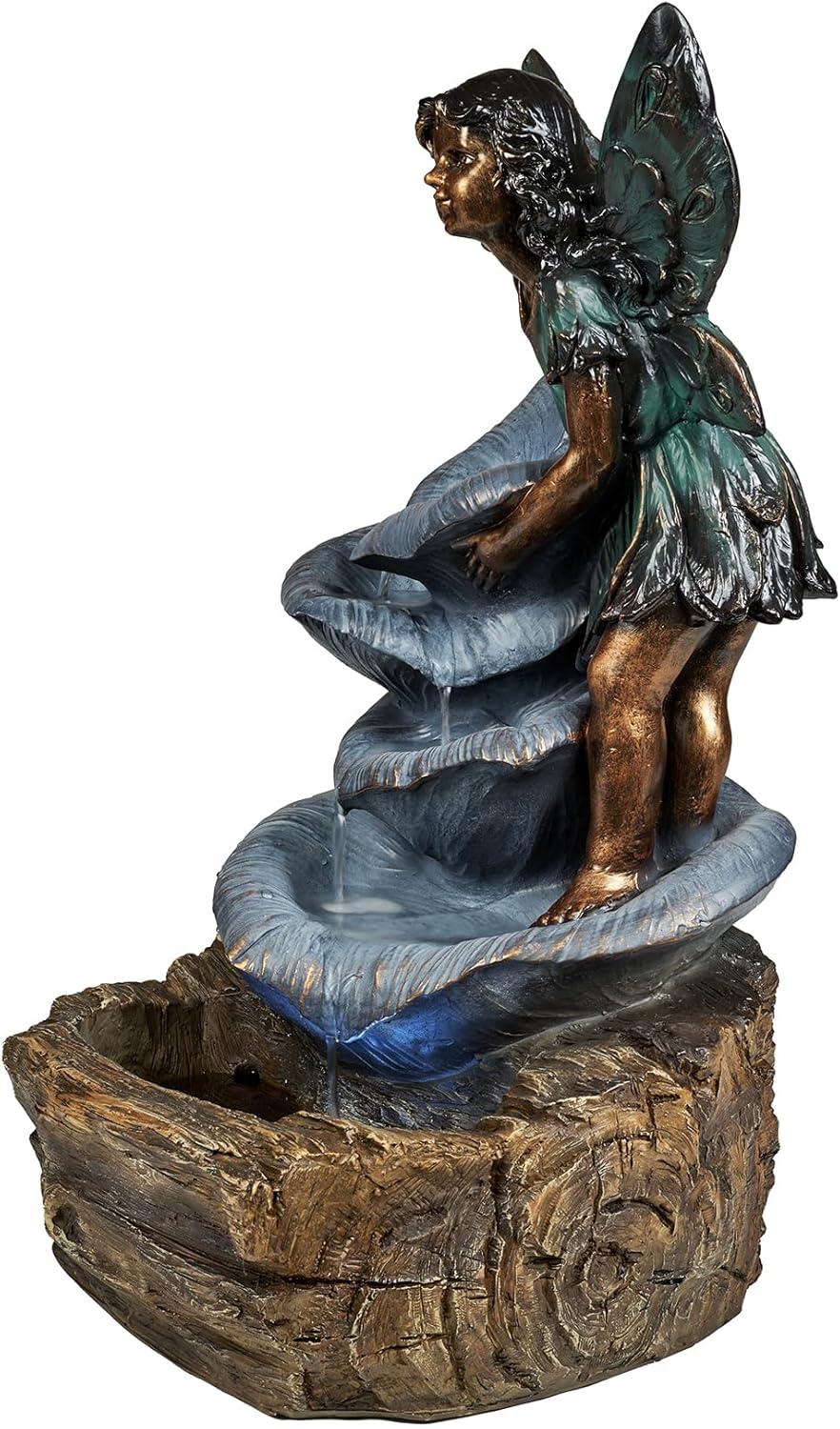 Hi-Line Gift Ltd. Contemporary Semi-Circle Tiered Fountain Outdoor with Warm White LEDS