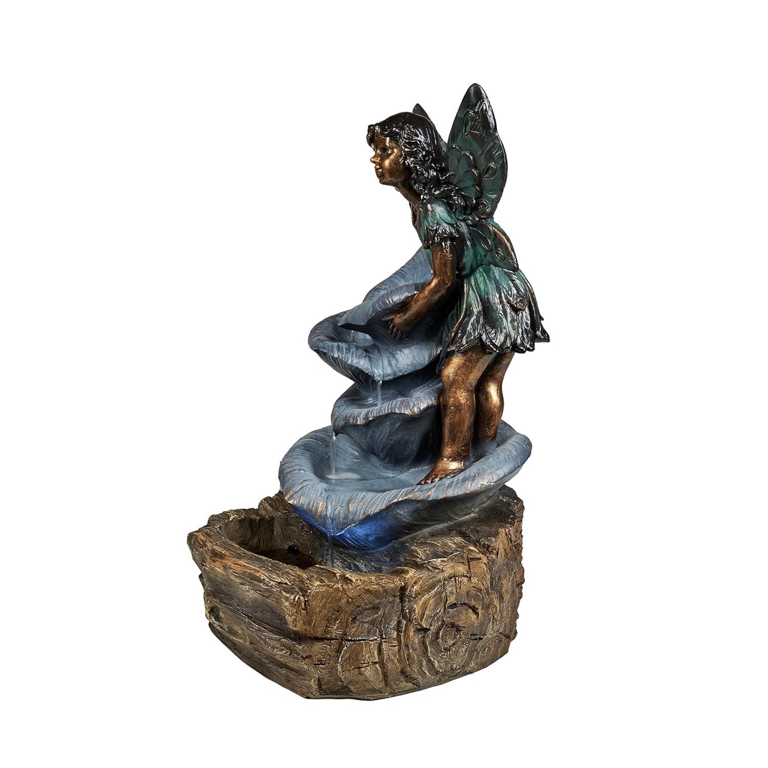 Hi-Line Gift Ltd. Contemporary Semi-Circle Tiered Fountain Outdoor with Warm White LEDS