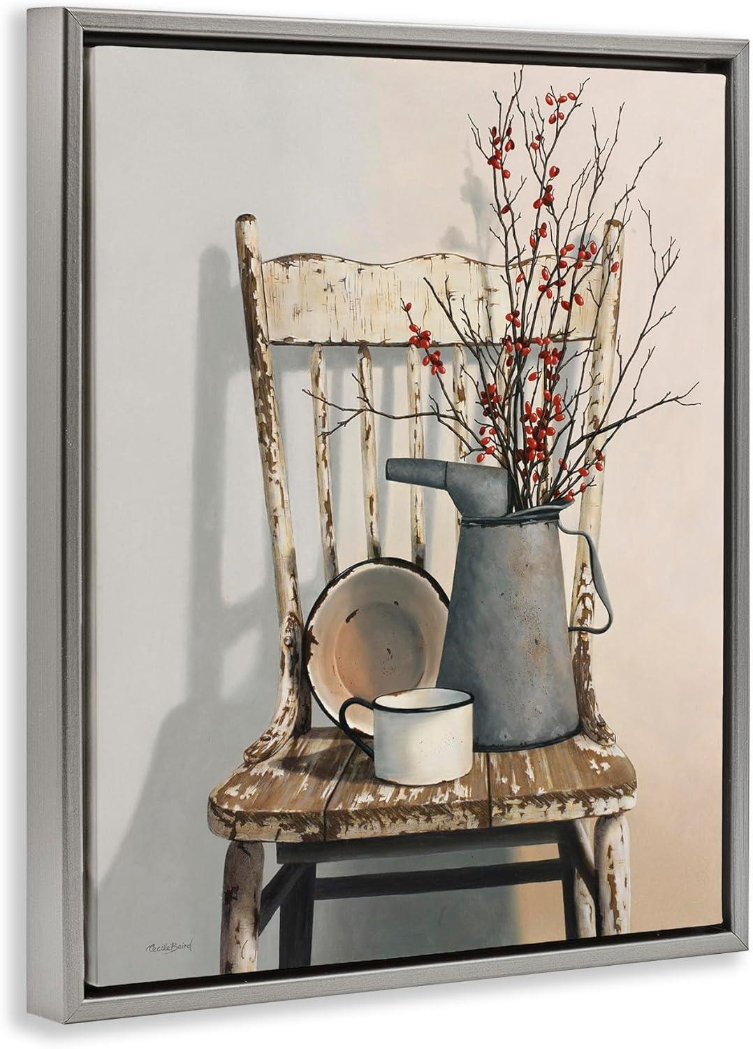 Stupell Industries Vintage Rustic Things Neutral Painting Gray Floater Framed Canvas Wall Art, 16 x 20