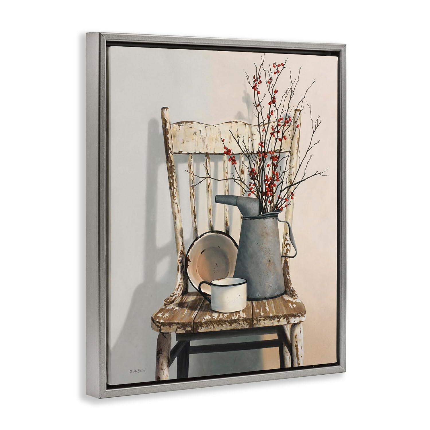 Stupell Industries Vintage Rustic Things Neutral Painting Gray Floater Framed Canvas Wall Art, 16 x 20