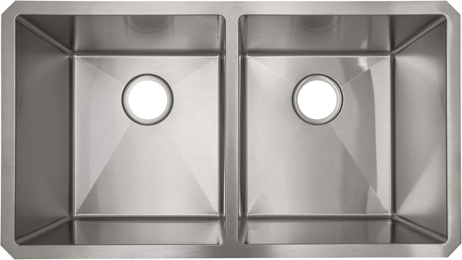 Sinber 32" x 19" Undermount Double Bowl Kitchen Sink with 18 Gauge 304 Stainless Steel Satin Finish