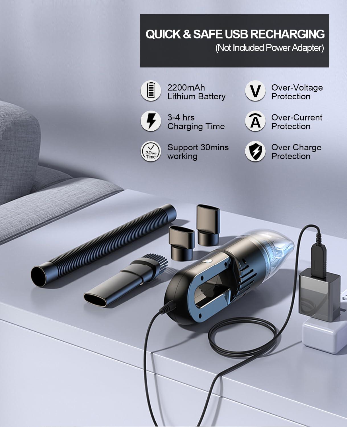 Handheld Vacuum Cleaner Cordless, Mini Portable Car Hand Vacuum Cleaner, Powerful Suction Hand Vac, Rechargeable Lightweight Handheld Vacuum for Home, Car, and Keyboard - USB Charging