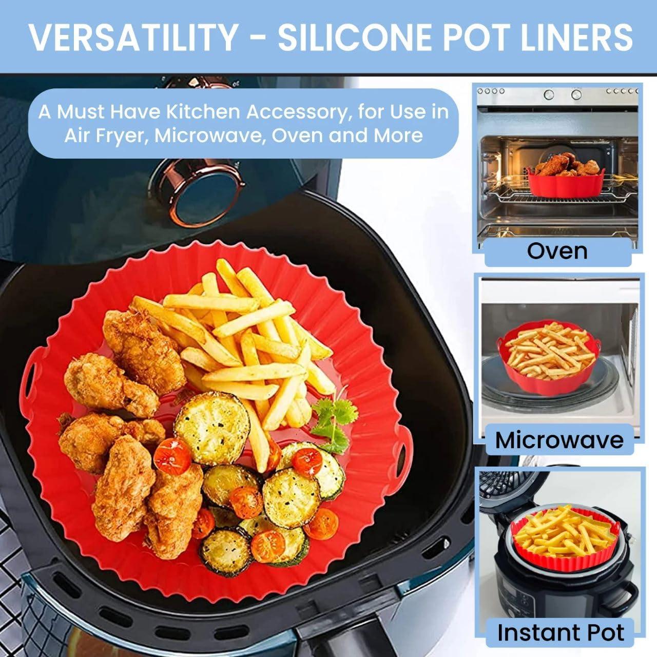 RUseeN Air Fryer Silicone Liners Pot 2 Pack, Reusable Silicone Bowl Basket Fit for 3 to 5QT Air Fryer, Replacement of Flammable Parchment Paper, Baking Tray Oven Accessories (Top 8in, Bottom 6.8in)
