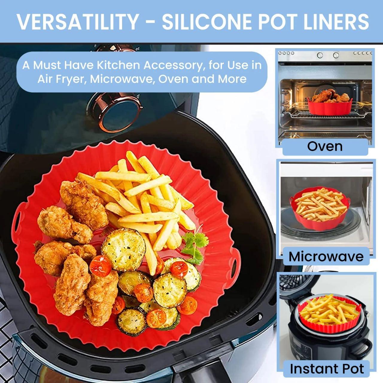 RUseeN Air Fryer Silicone Liners Pot 2 Pack, Reusable Silicone Bowl Basket Fit for 3 to 5QT Air Fryer, Replacement of Flammable Parchment Paper, Baking Tray Oven Accessories (Top 8in, Bottom 6.8in)