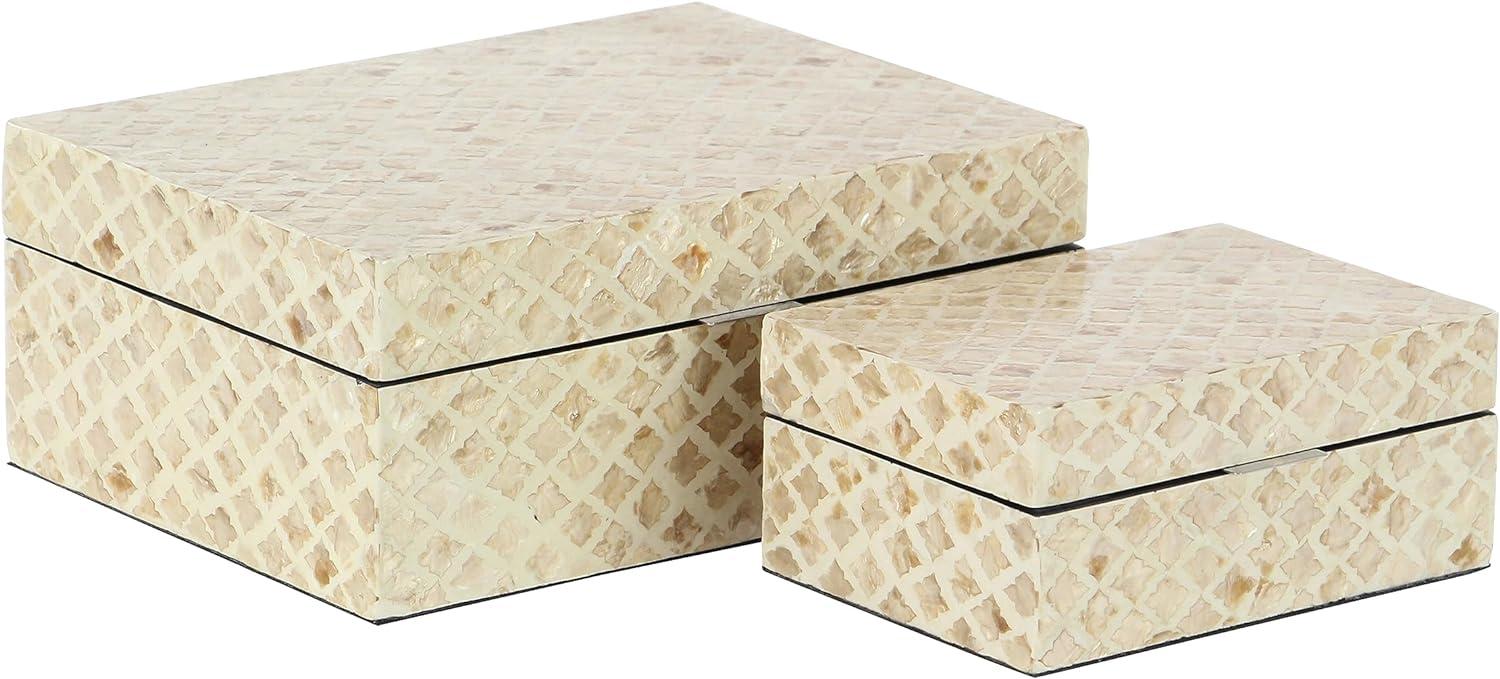 Set of 2 Shell Inlaid Wooden Boxes Natural - Olivia & May: Coastal Style Storage with Felt Stoppers