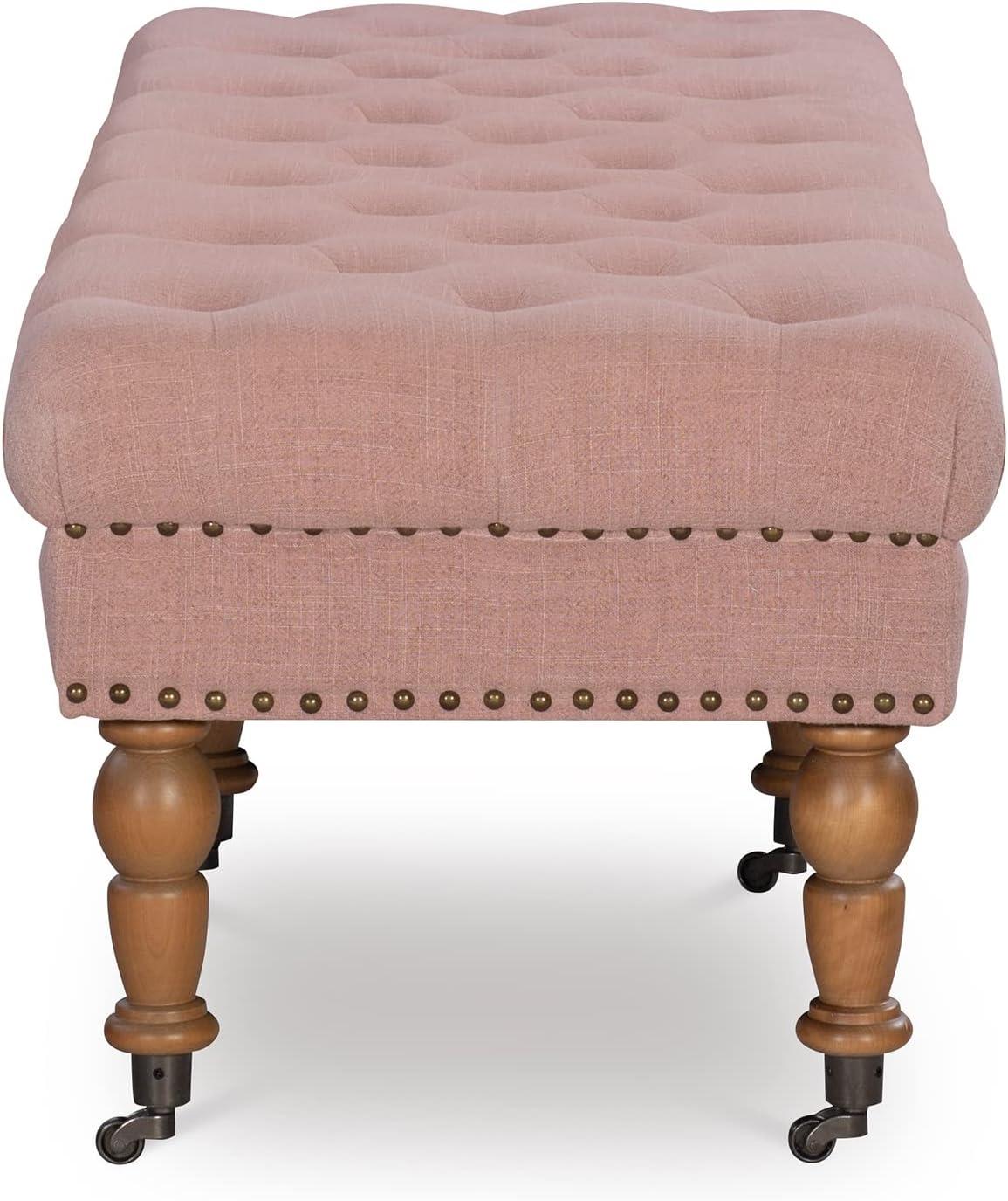 62" Isabelle Linen Tufted Bench with Nailhead Trim & Casters - Entryway, Bedroom - Linon