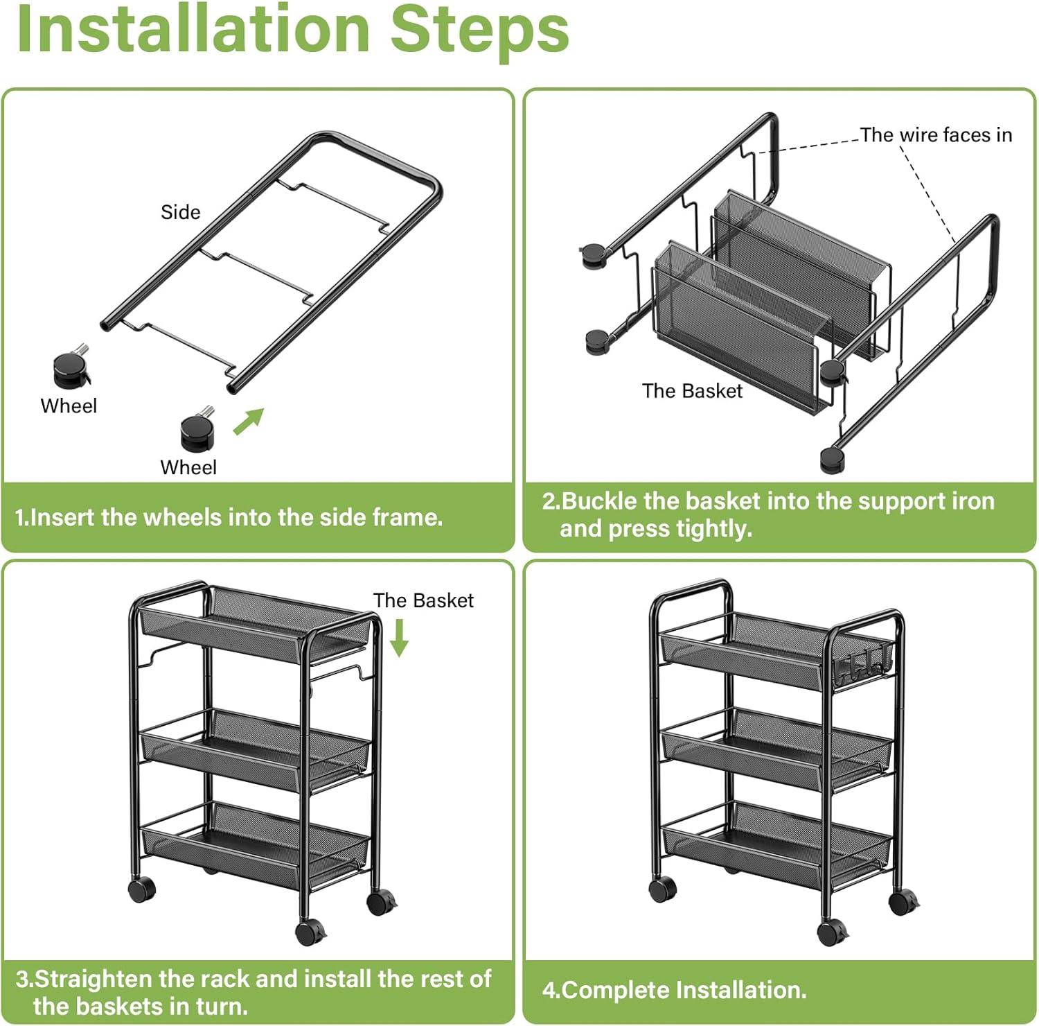 JANE EYRE 5-Tier Rolling Utility Storage Rack Cart on Wheels, Trolley Craft cart, Multi-Purpose Organizer Shelf, Black
