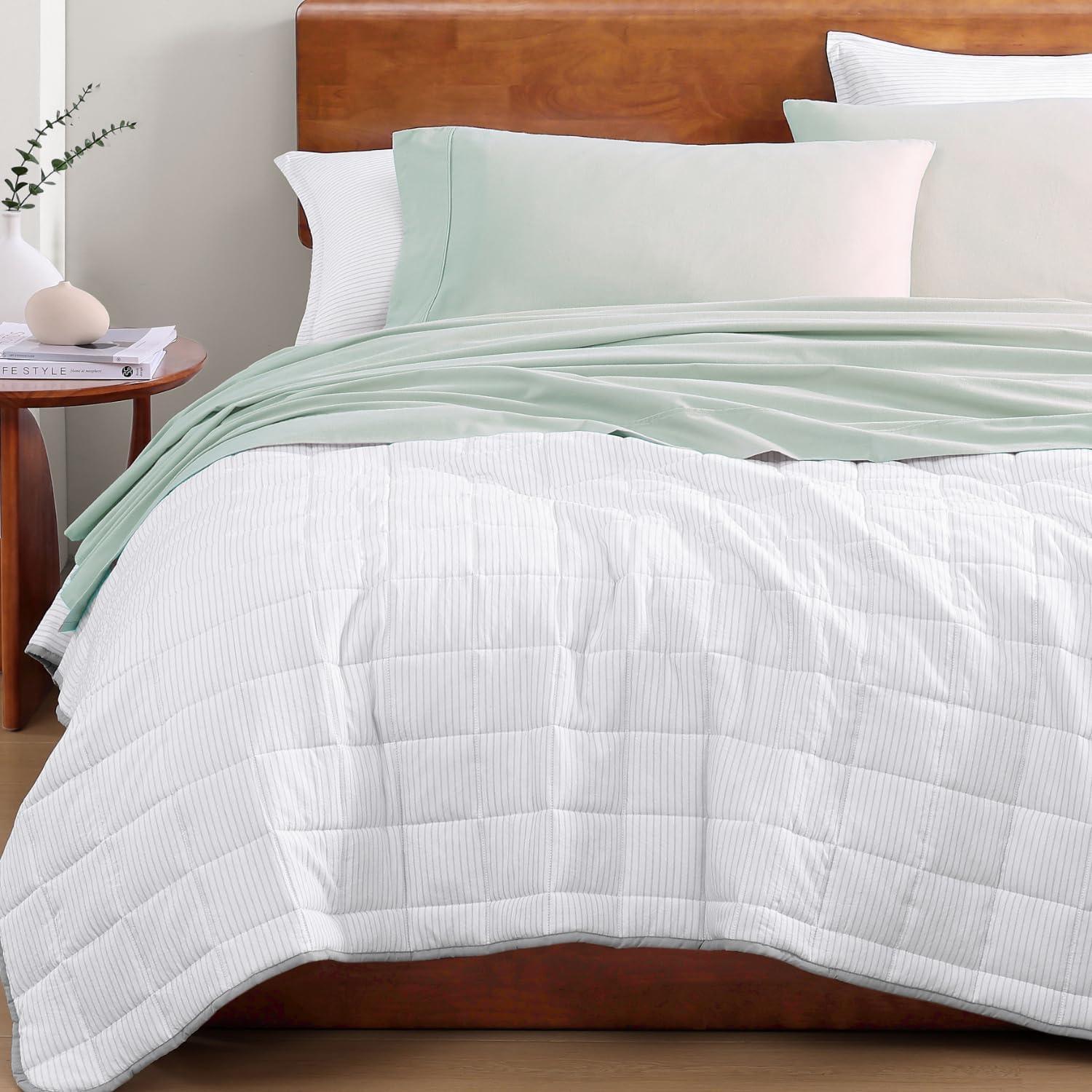 LANE LINEN 100% Organic Cotton Cool Blue Full Sheets Set 4-Piece Pure Long Staple Percale Weave Bedding for Bed Breathable Fits Mattress Upto 15" Deep