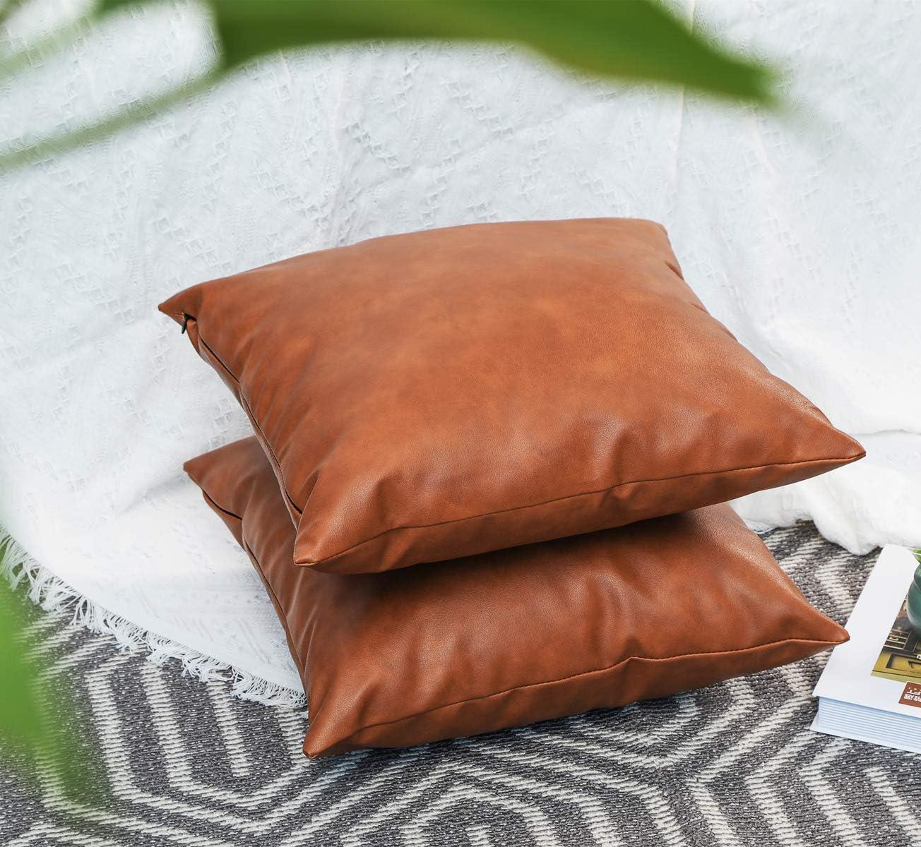 SEEKSEE Faux Leather Lumbar Pillow Cover 12x20 inch, Modern Country Style Decorative Lumbar Pillow for Bedroom Living Room Sofa Brown Accent Pillows.