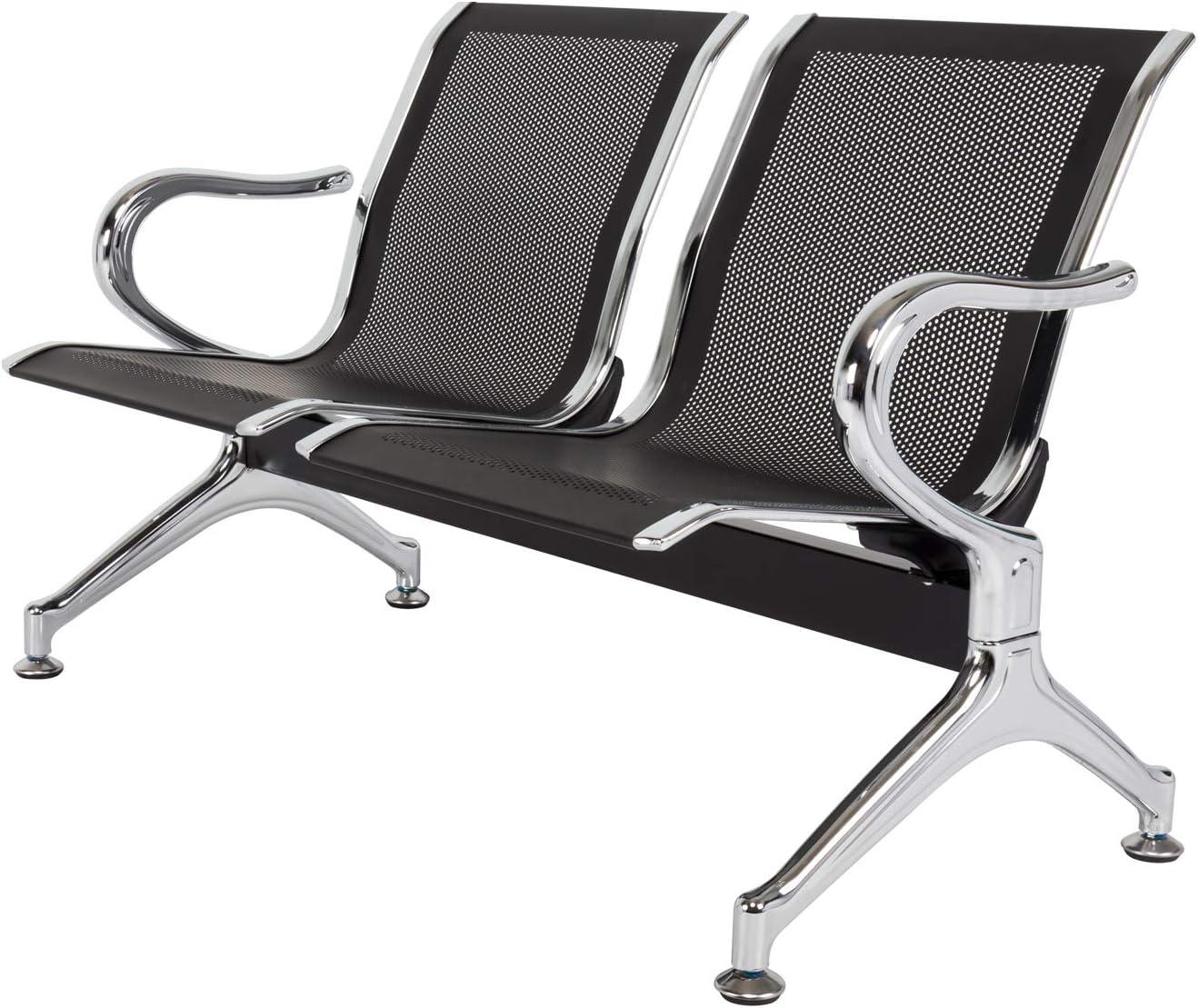 Kinbor Waiting Room Chairs, 3-Seat Reception Chairs Office Guest Waiting Furniture Bench Seating for Airport Bank Hospital, Black