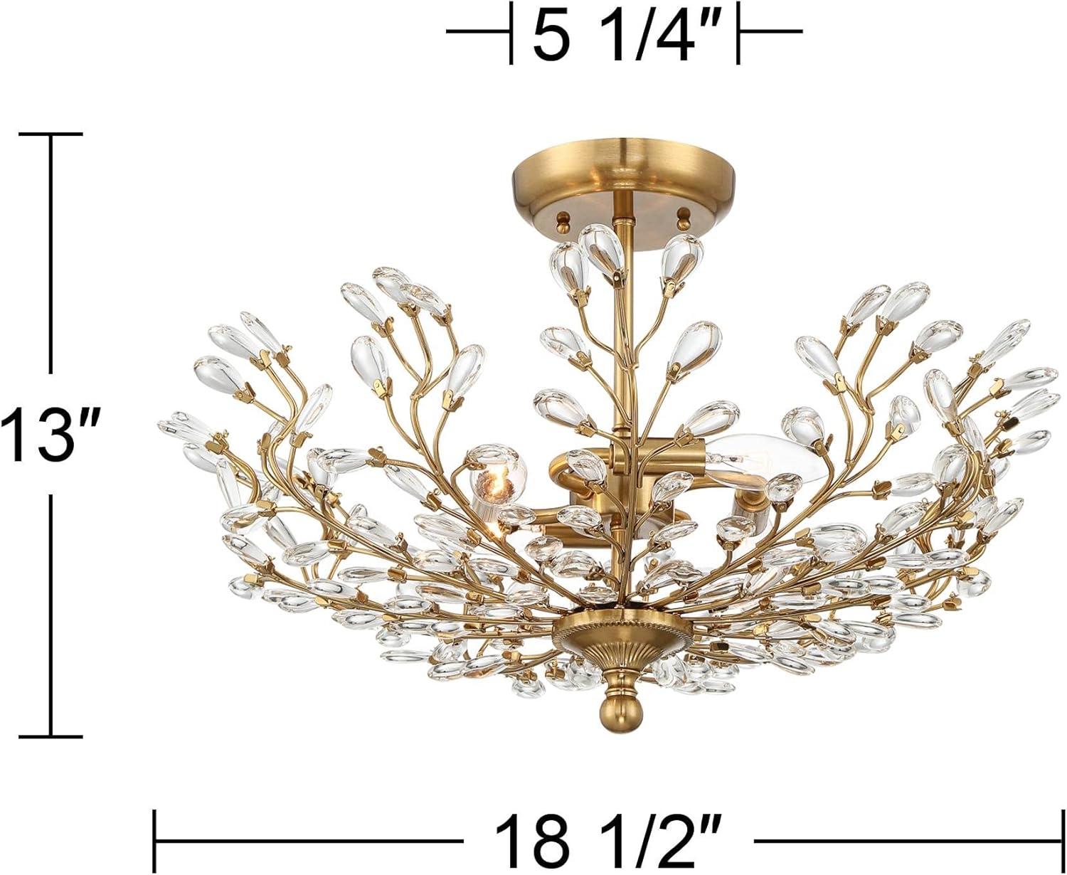 Vienna Full Spectrum Brielle Modern Ceiling Light Semi Flush Mount Fixture 18 1/2" Wide Brass Vine Leaf 4-Light Clear Crystal Glass for Bedroom House