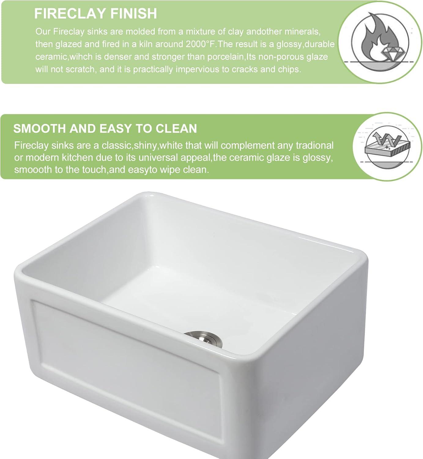 White Undermount Kitchen Sink 18"x18" Round White Undermount Sink Round Ceramic Fireclay Single Bowl Deep Bar Sink with Sink Grid and Basket Strainer.LOF-LWFS1818